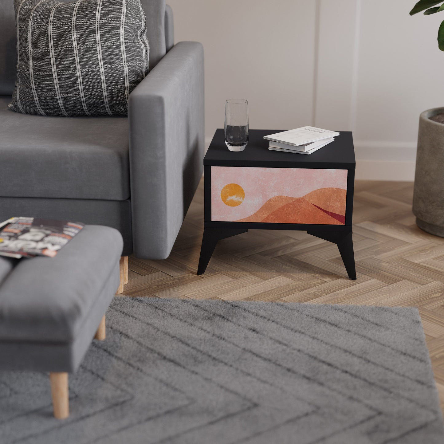 LUMINOUS SUNLIGHT Nightstand in Black Finish