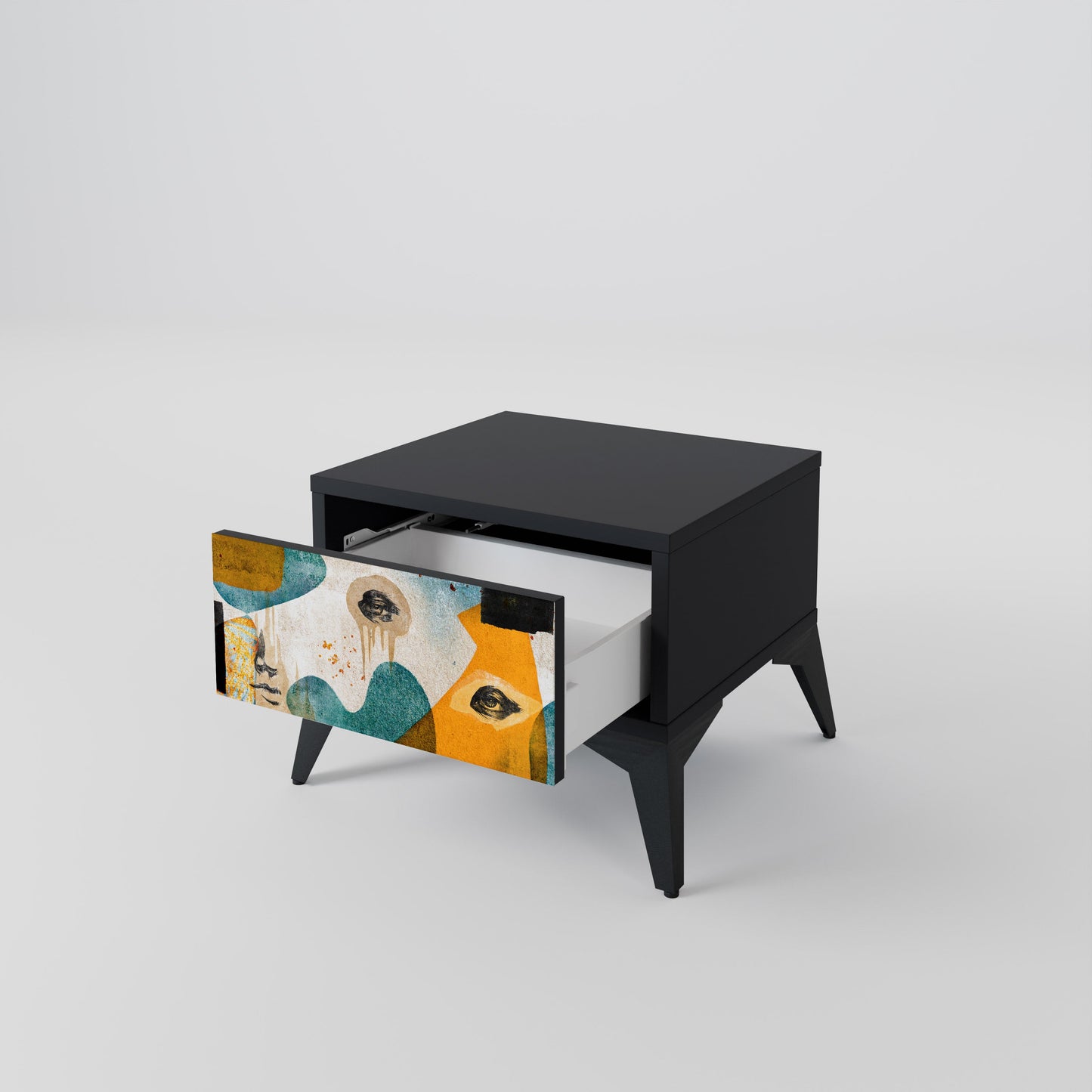 ABSTRACT FACES Nightstand in Black Finish