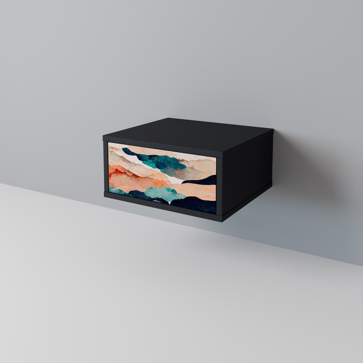 ABSTRACT LANDSCAPE Nightstand in Black Finish