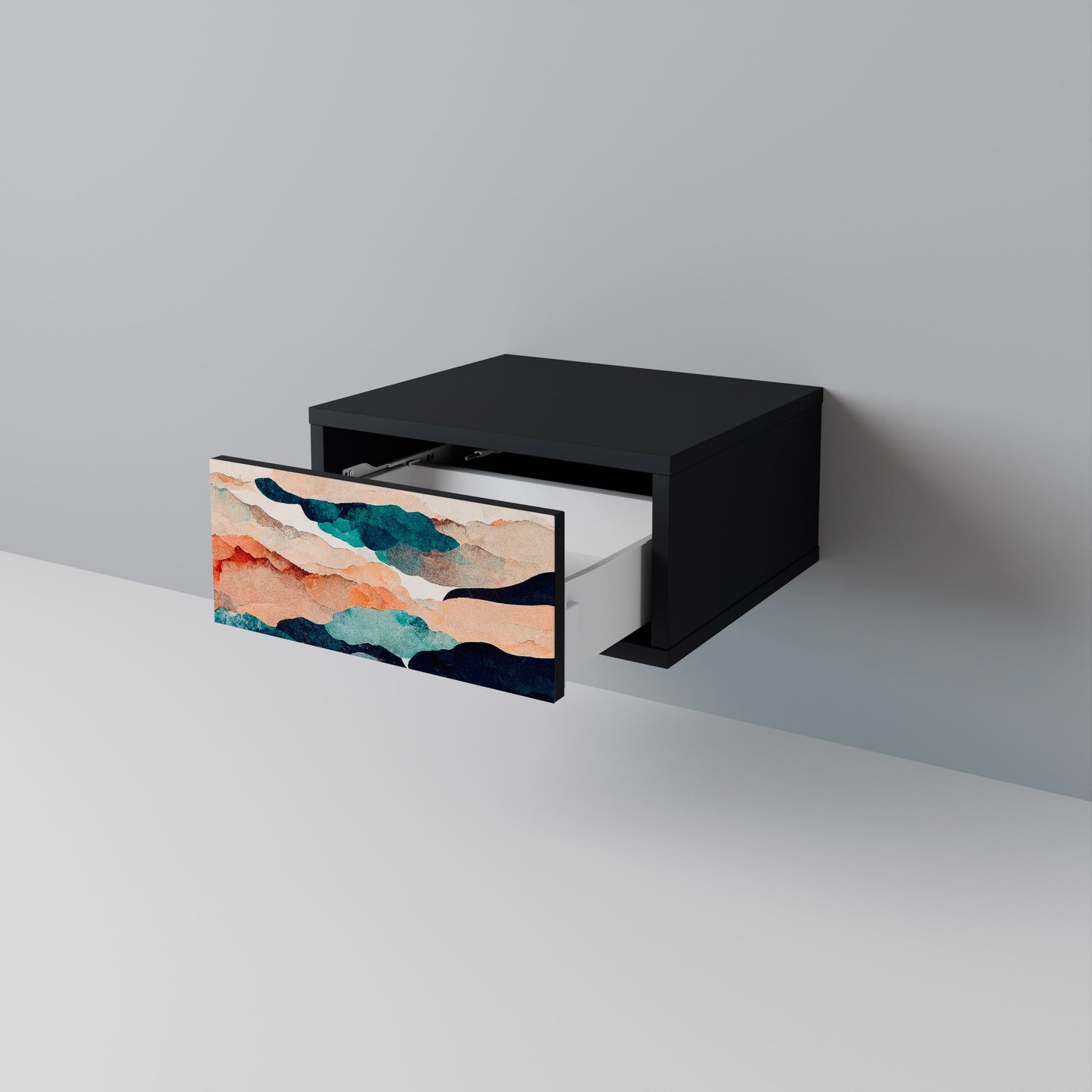 ABSTRACT LANDSCAPE Nightstand in Black Finish