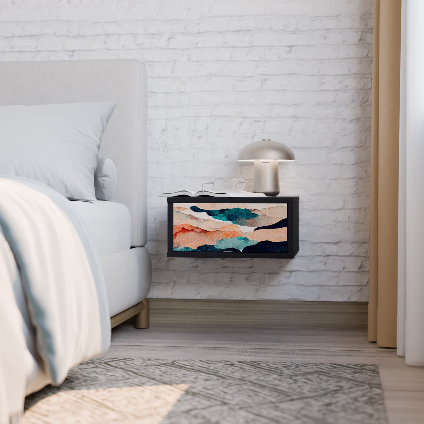 ABSTRACT LANDSCAPE Nightstand in Black Finish
