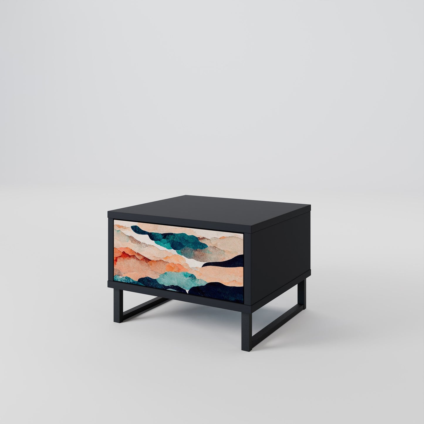 ABSTRACT LANDSCAPE Nightstand in Black Finish