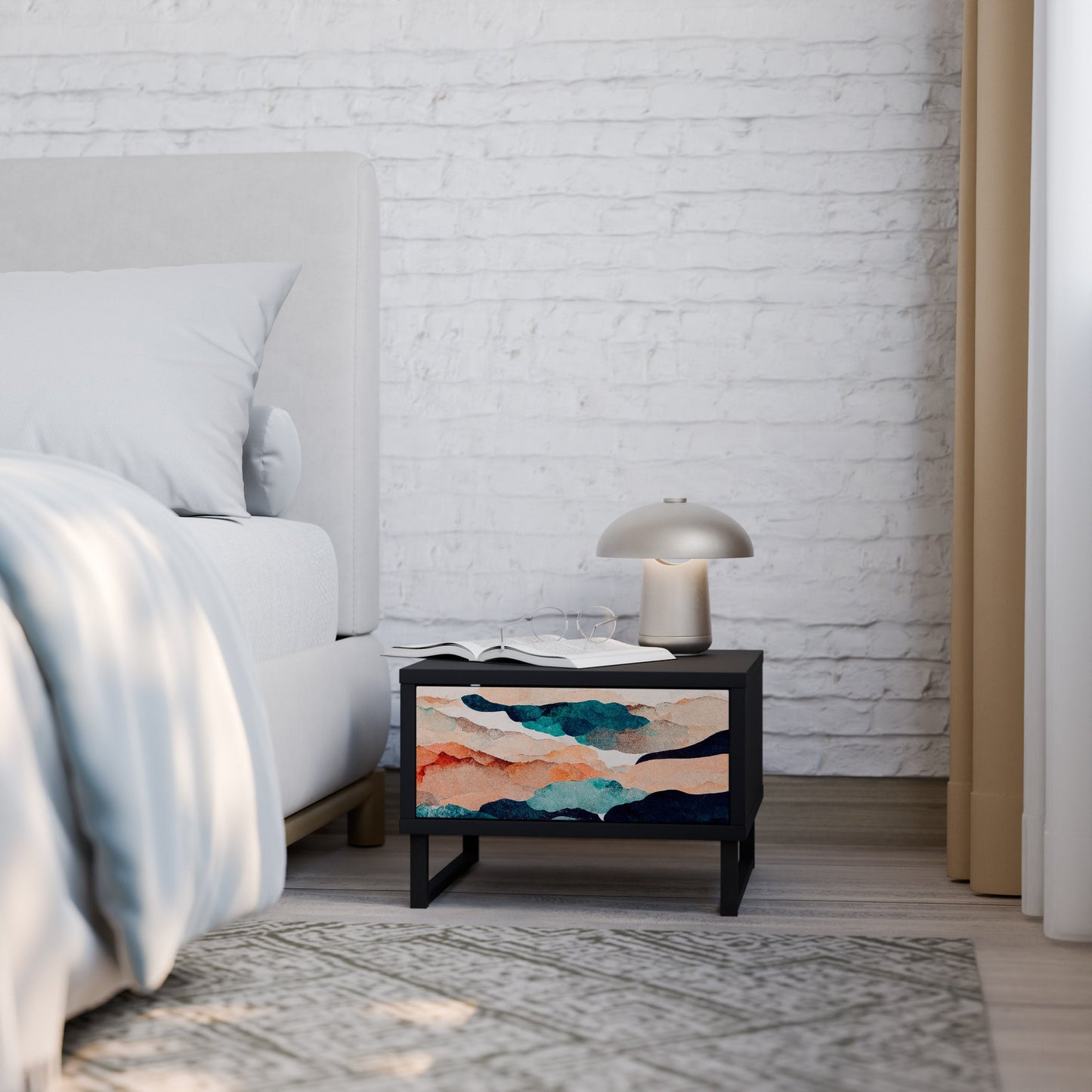 ABSTRACT LANDSCAPE Nightstand in Black Finish