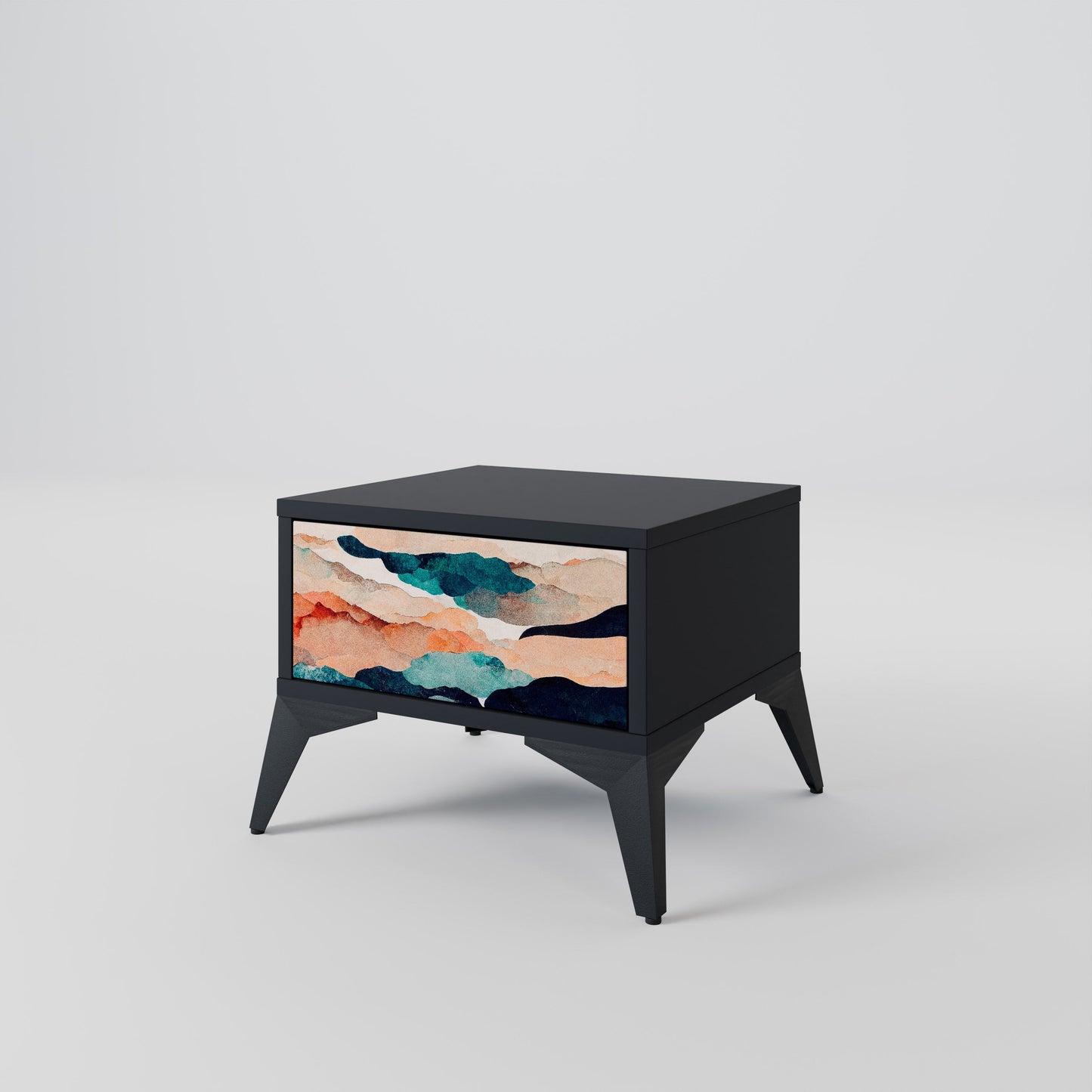 ABSTRACT LANDSCAPE Nightstand in Black Finish