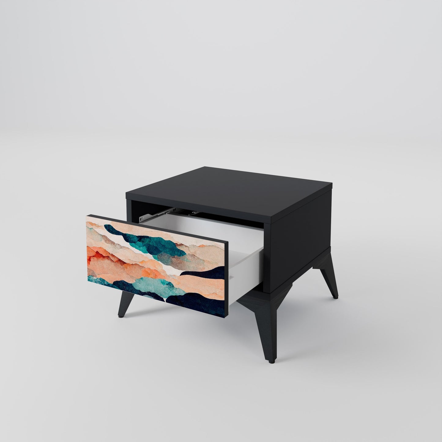 ABSTRACT LANDSCAPE Nightstand in Black Finish