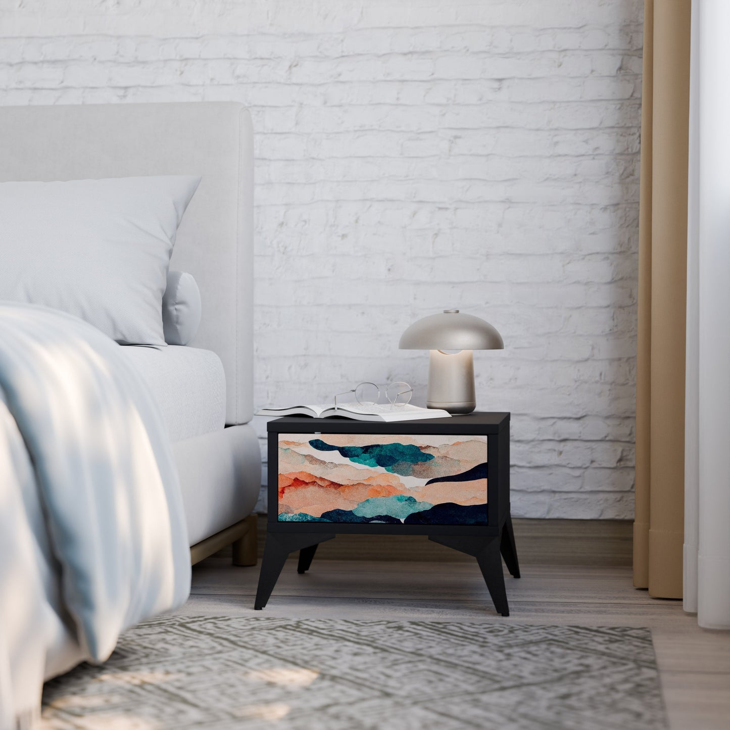 ABSTRACT LANDSCAPE Nightstand in Black Finish