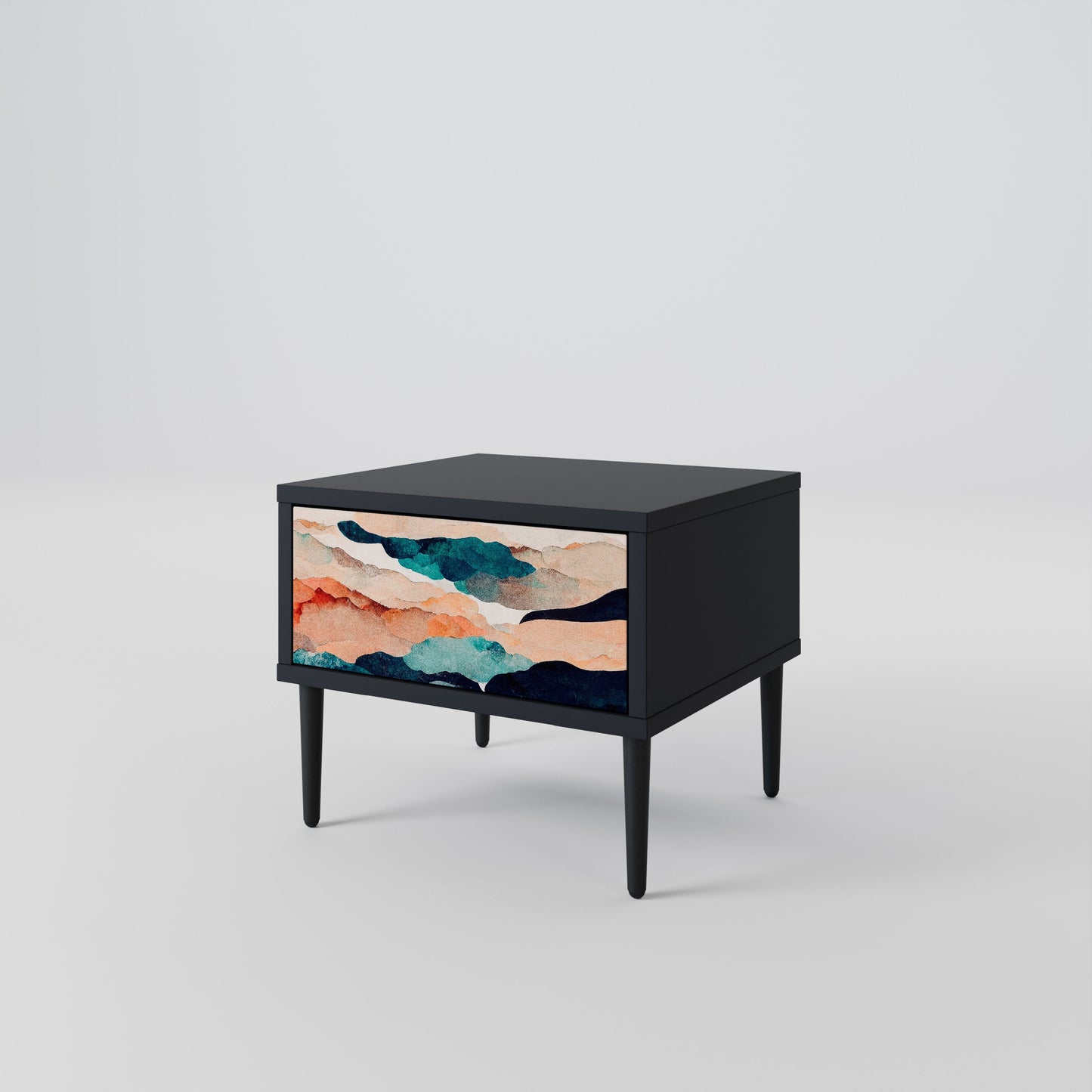 ABSTRACT LANDSCAPE Nightstand in Black Finish