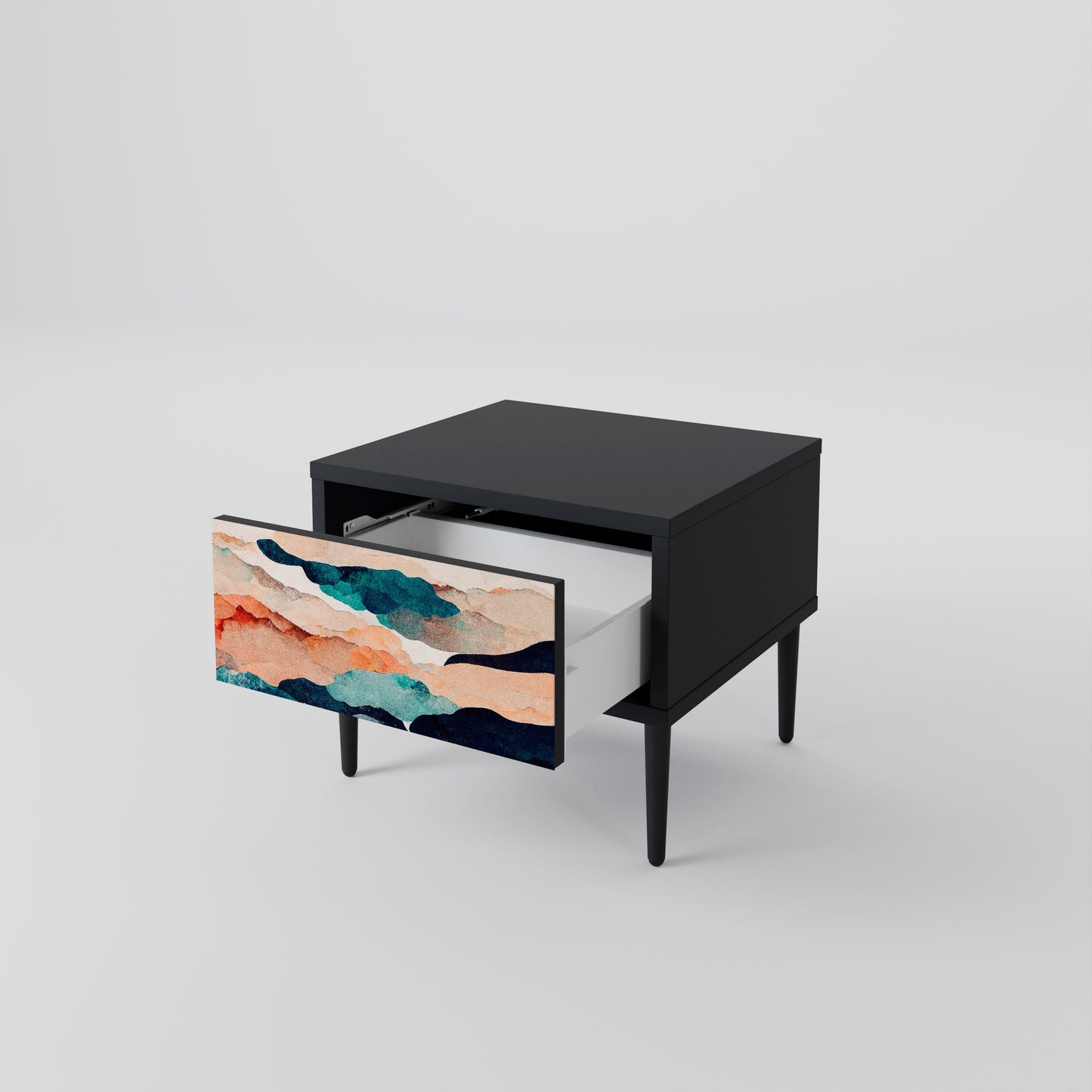 ABSTRACT LANDSCAPE Nightstand in Black Finish