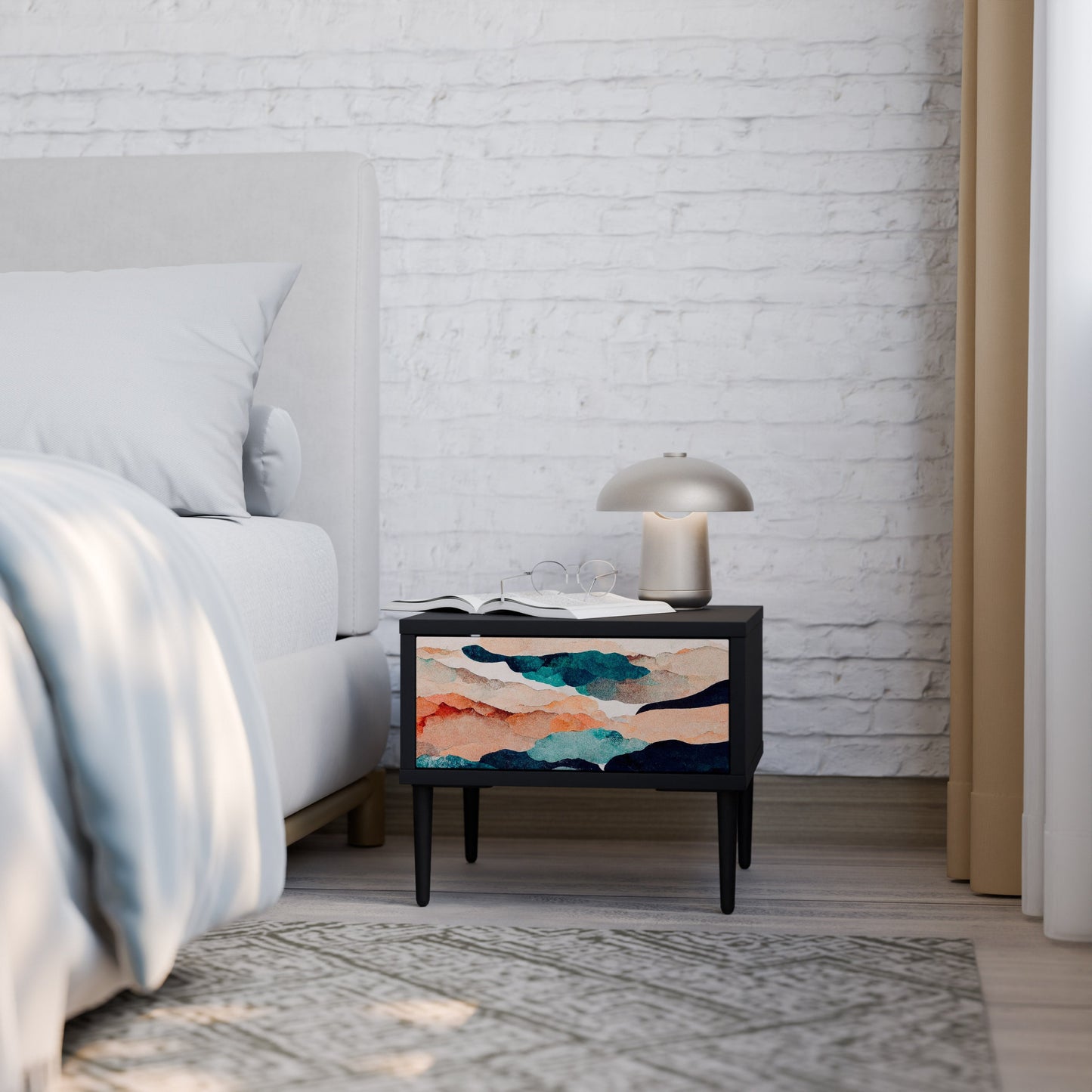 ABSTRACT LANDSCAPE Nightstand in Black Finish