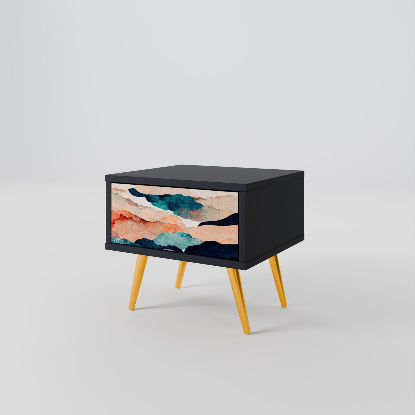 ABSTRACT LANDSCAPE Nightstand in Black Finish