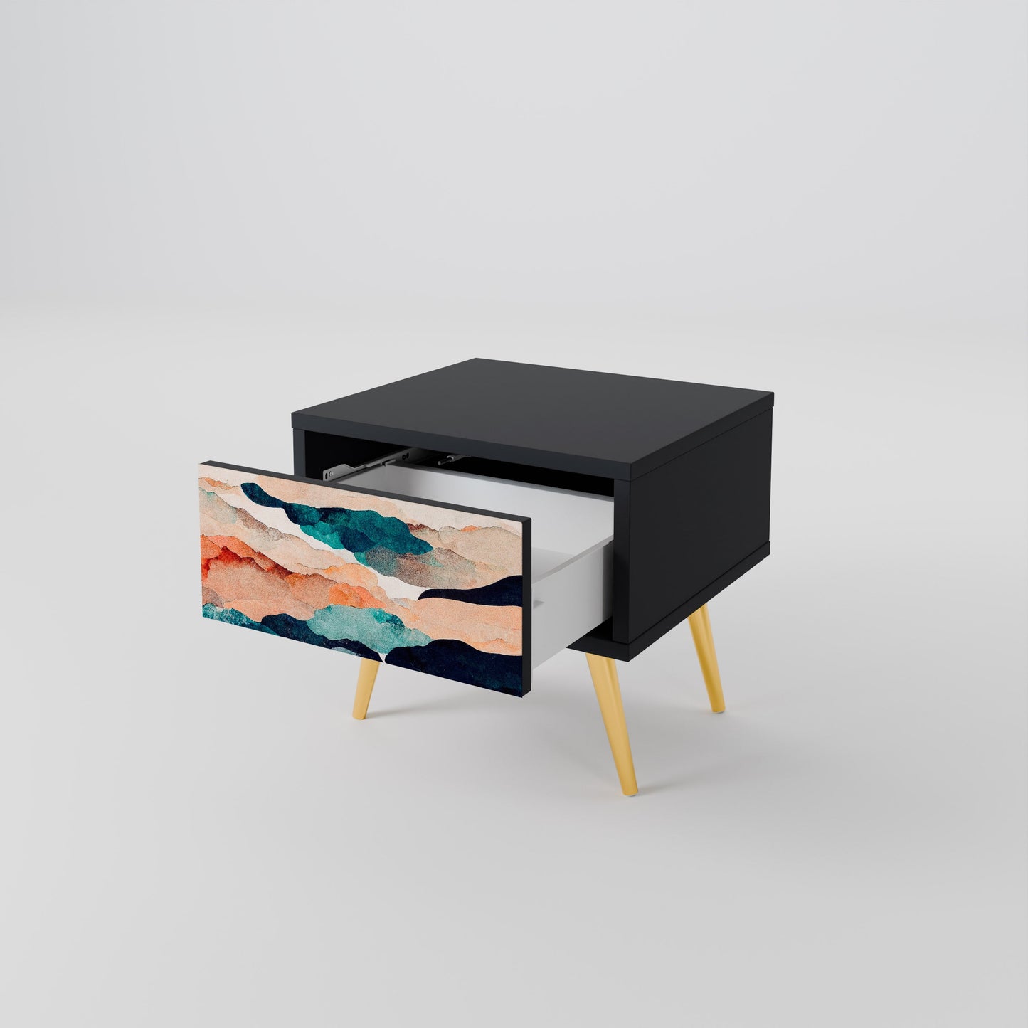 ABSTRACT LANDSCAPE Nightstand in Black Finish