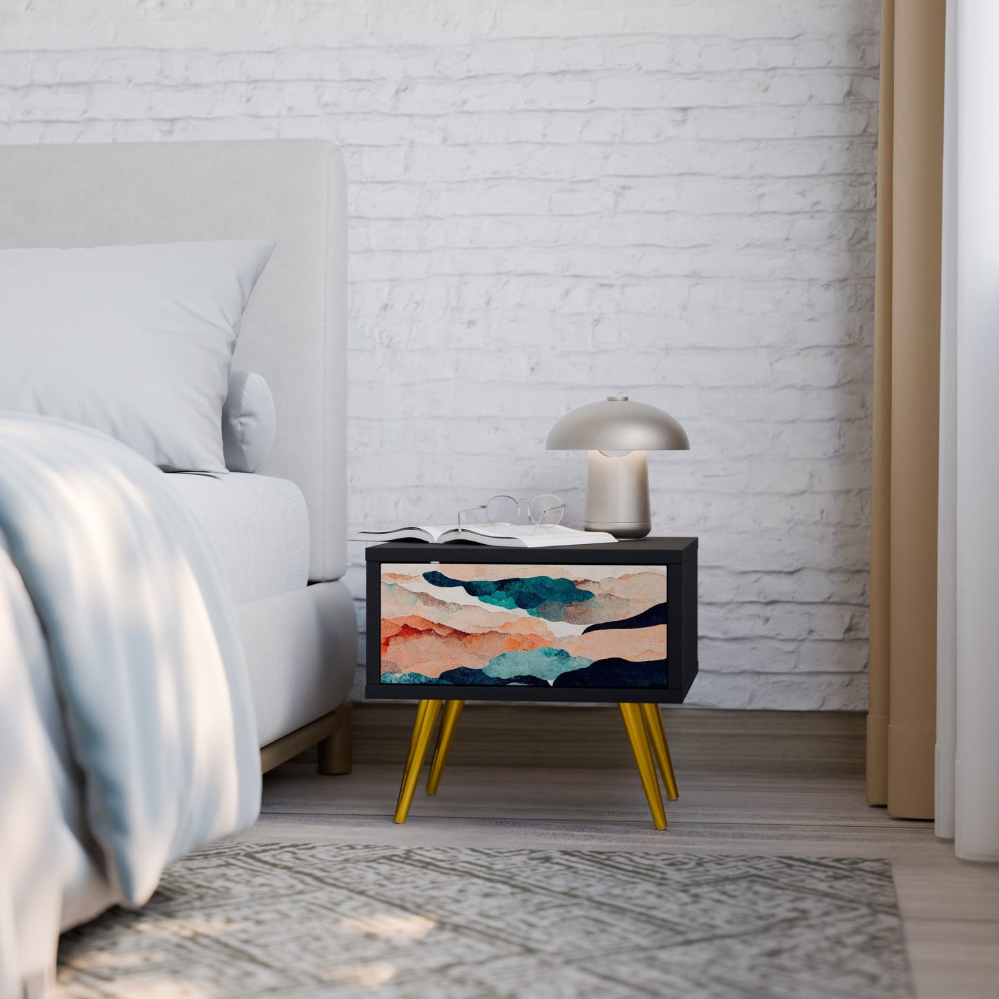 ABSTRACT LANDSCAPE Nightstand in Black Finish