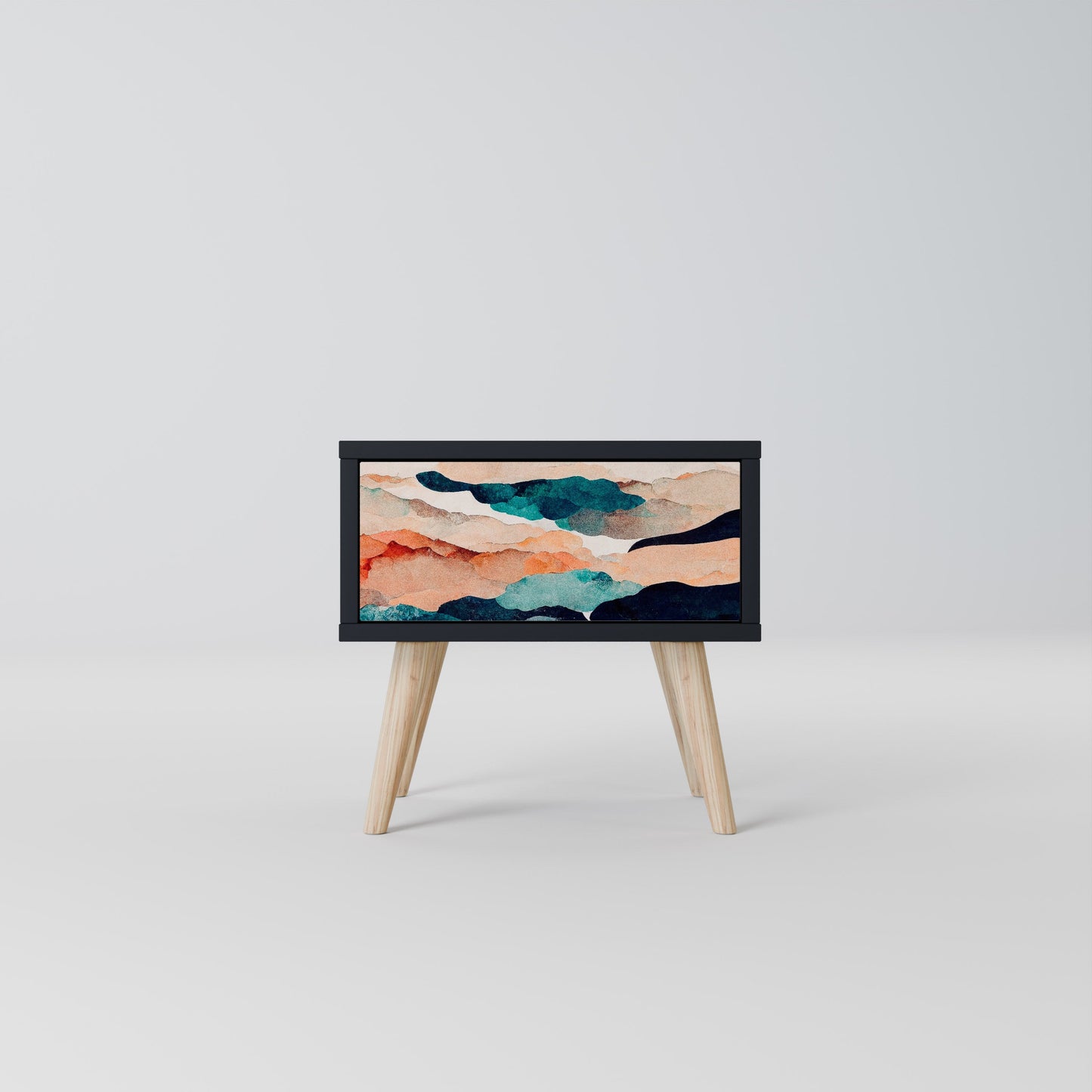 ABSTRACT LANDSCAPE Nightstand in Black Finish