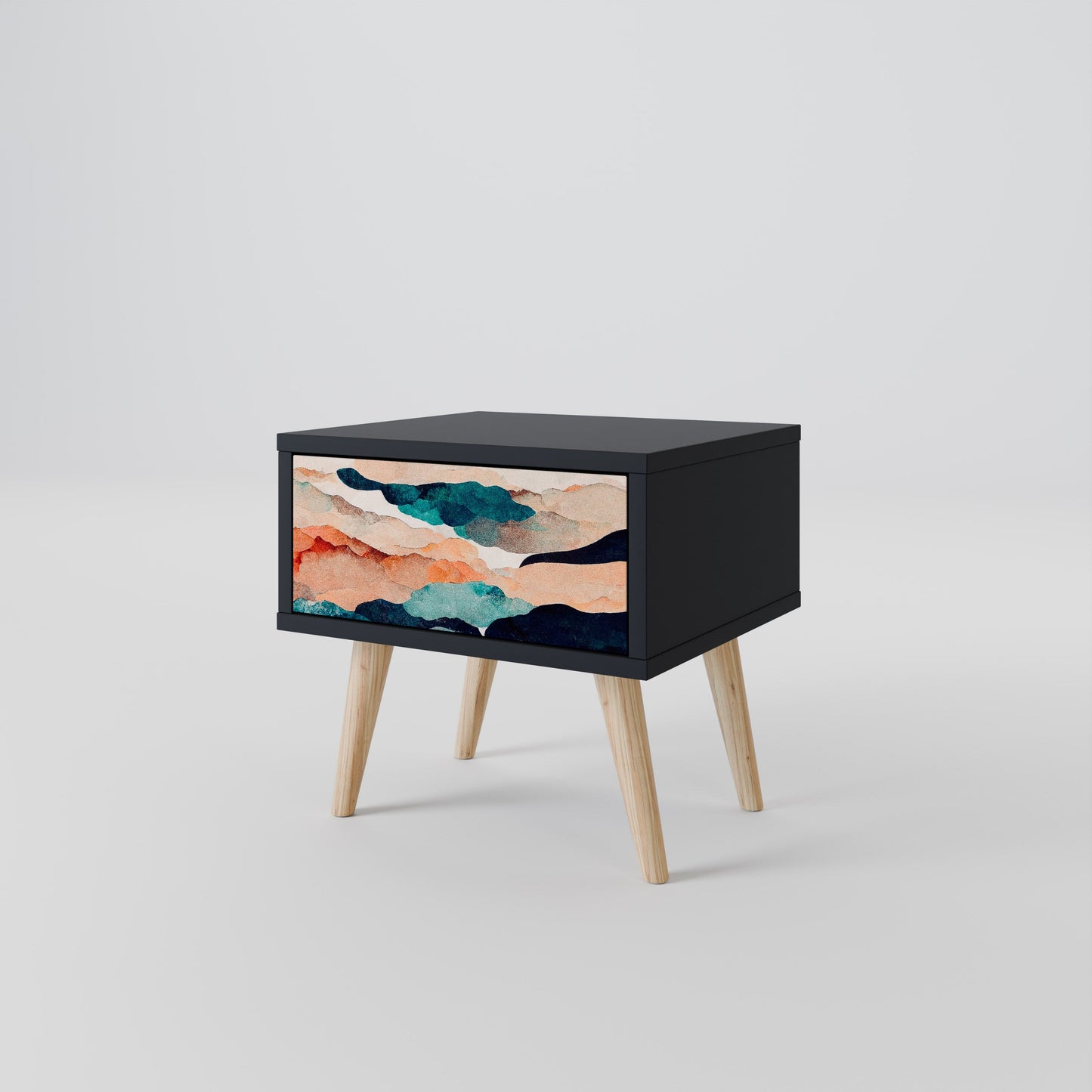 ABSTRACT LANDSCAPE Nightstand in Black Finish