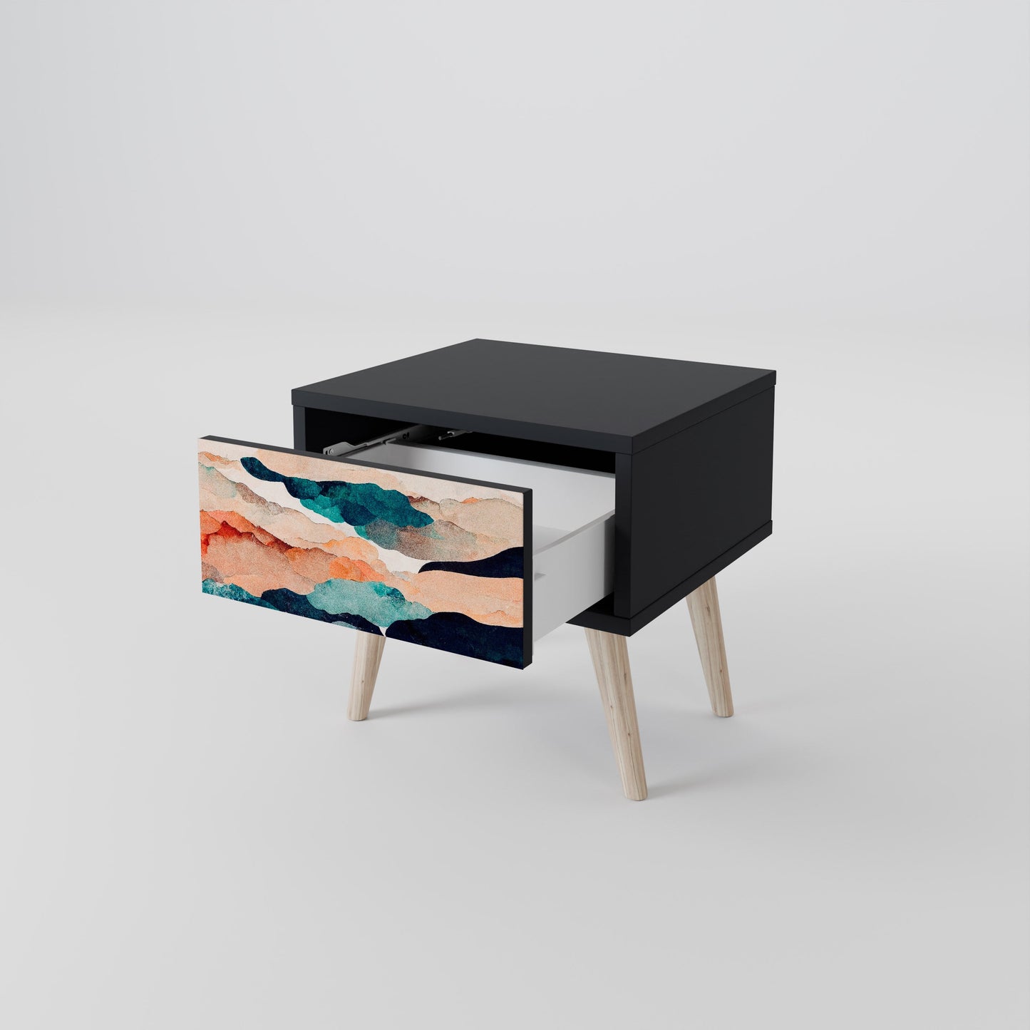 ABSTRACT LANDSCAPE Nightstand in Black Finish
