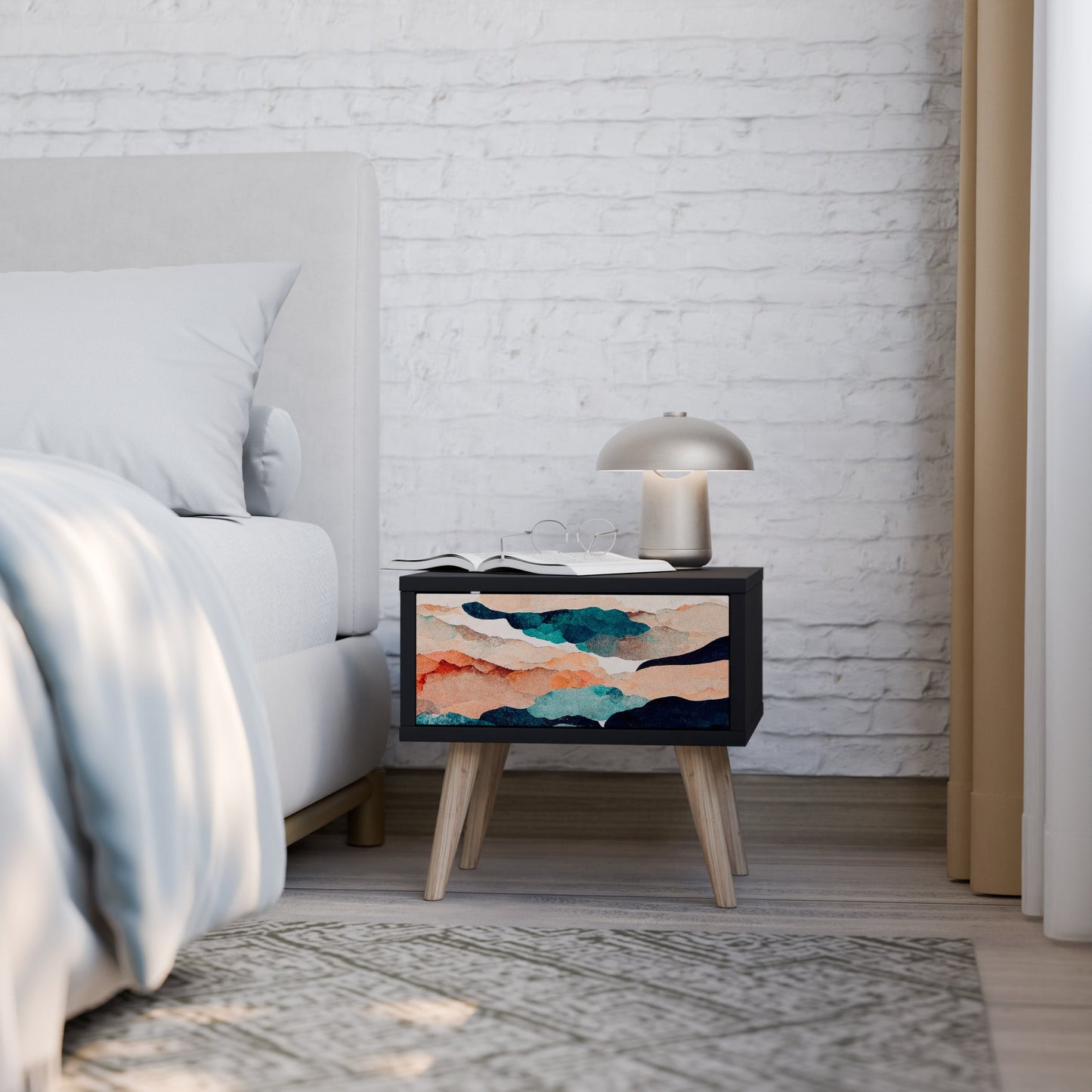 ABSTRACT LANDSCAPE Nightstand in Black Finish