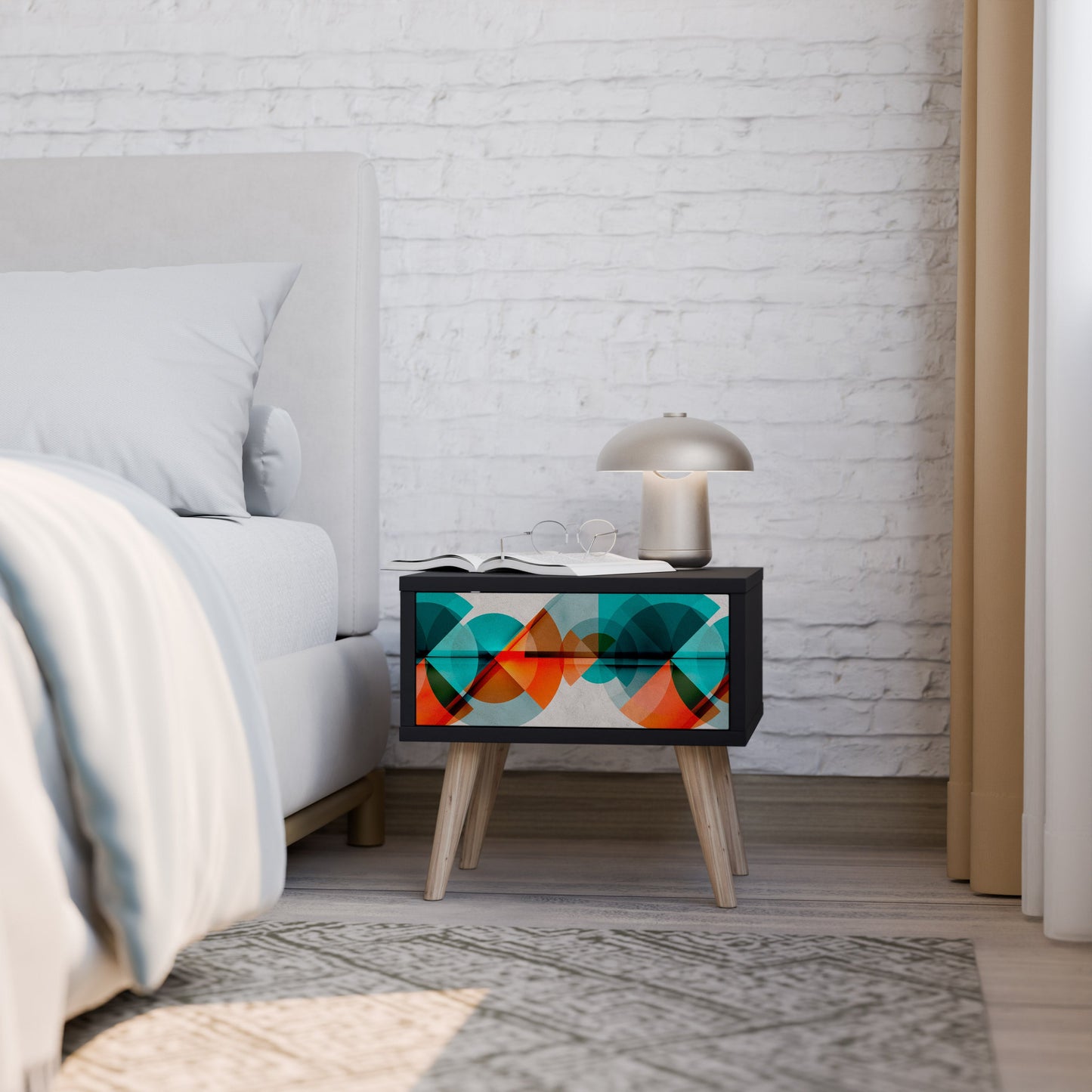 CIRCULAR RHAPSODY Nightstand in Black Finish