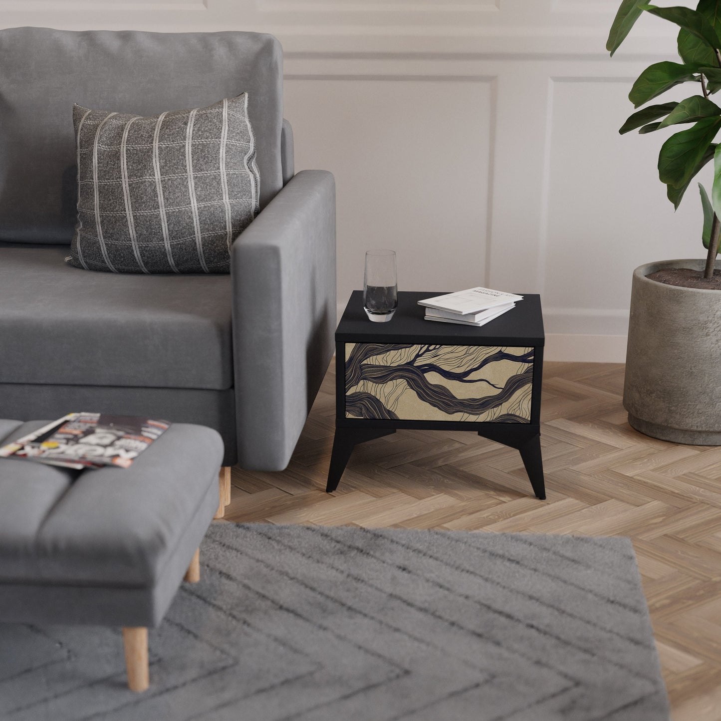 UNIFIED FRAGMENTS Nightstand in Black Finish