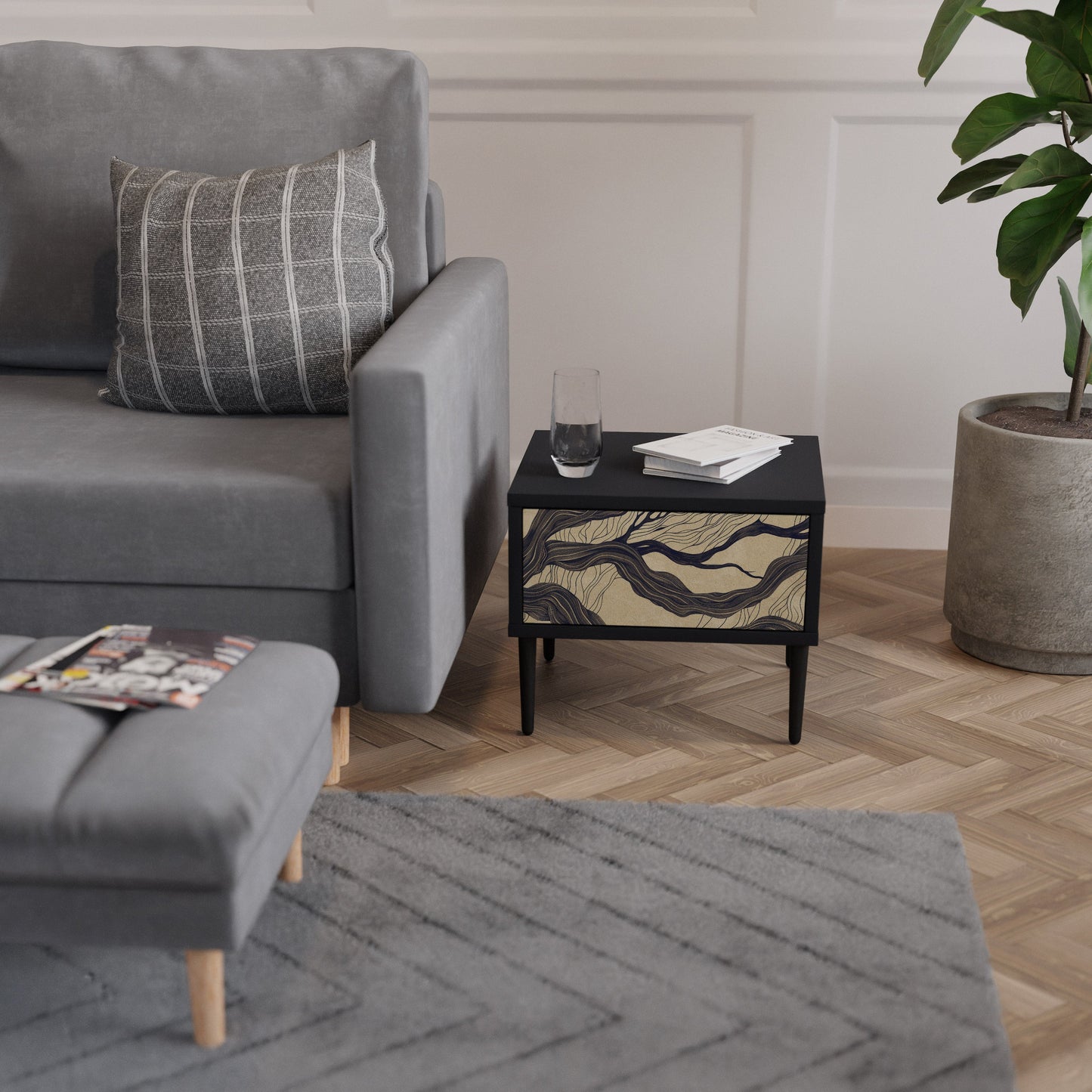 UNIFIED FRAGMENTS Nightstand in Black Finish