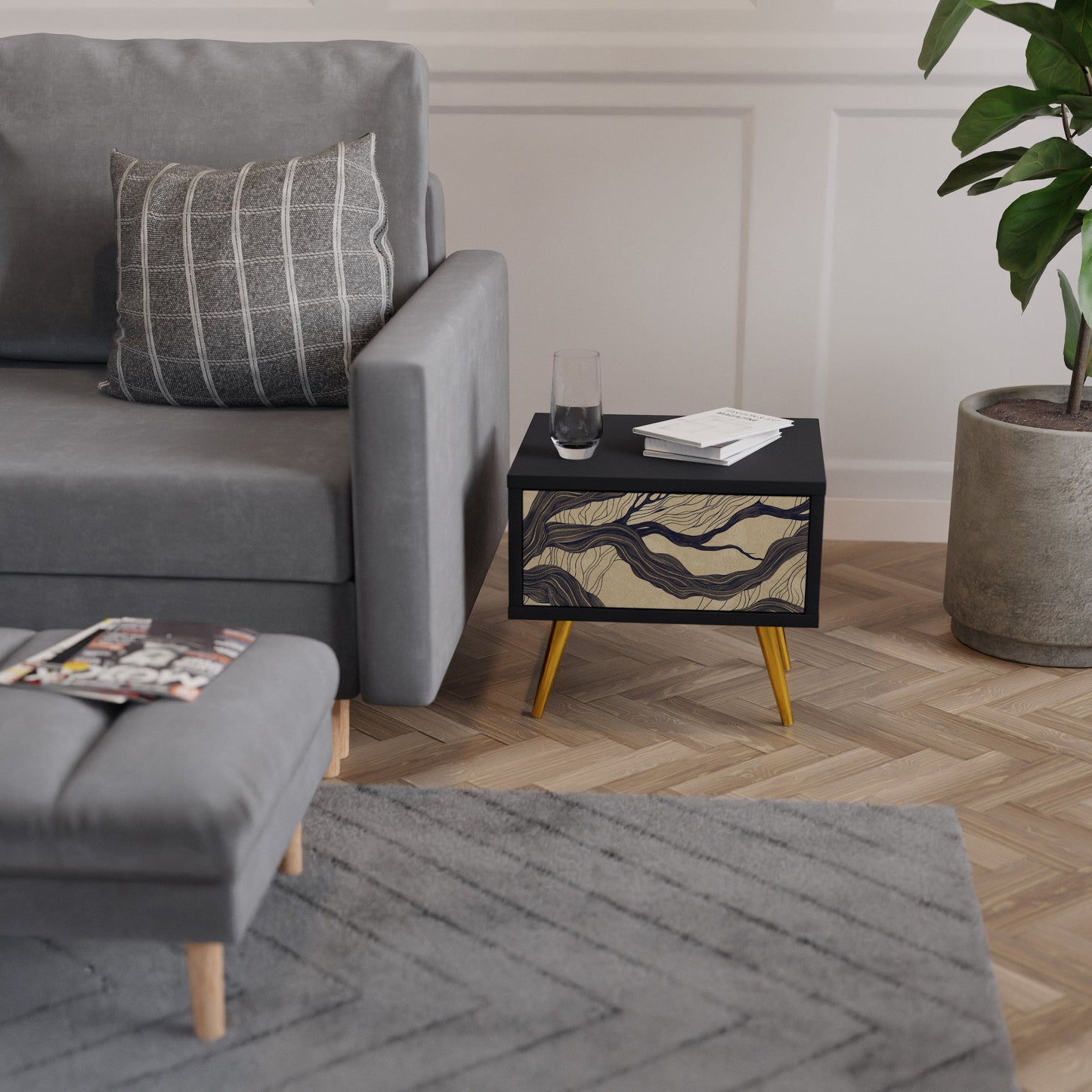 UNIFIED FRAGMENTS Nightstand in Black Finish