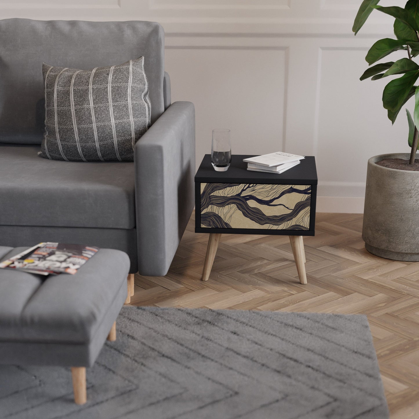 UNIFIED FRAGMENTS Nightstand in Black Finish