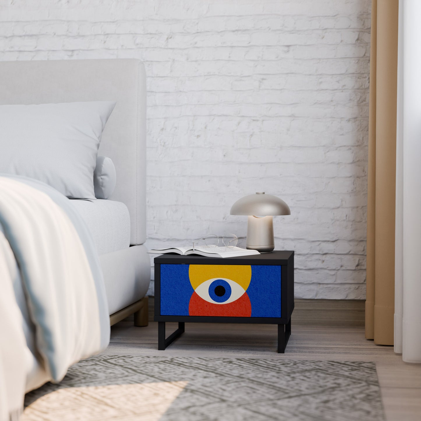 GEOMETRIC EYES Nightstand in Black Finish