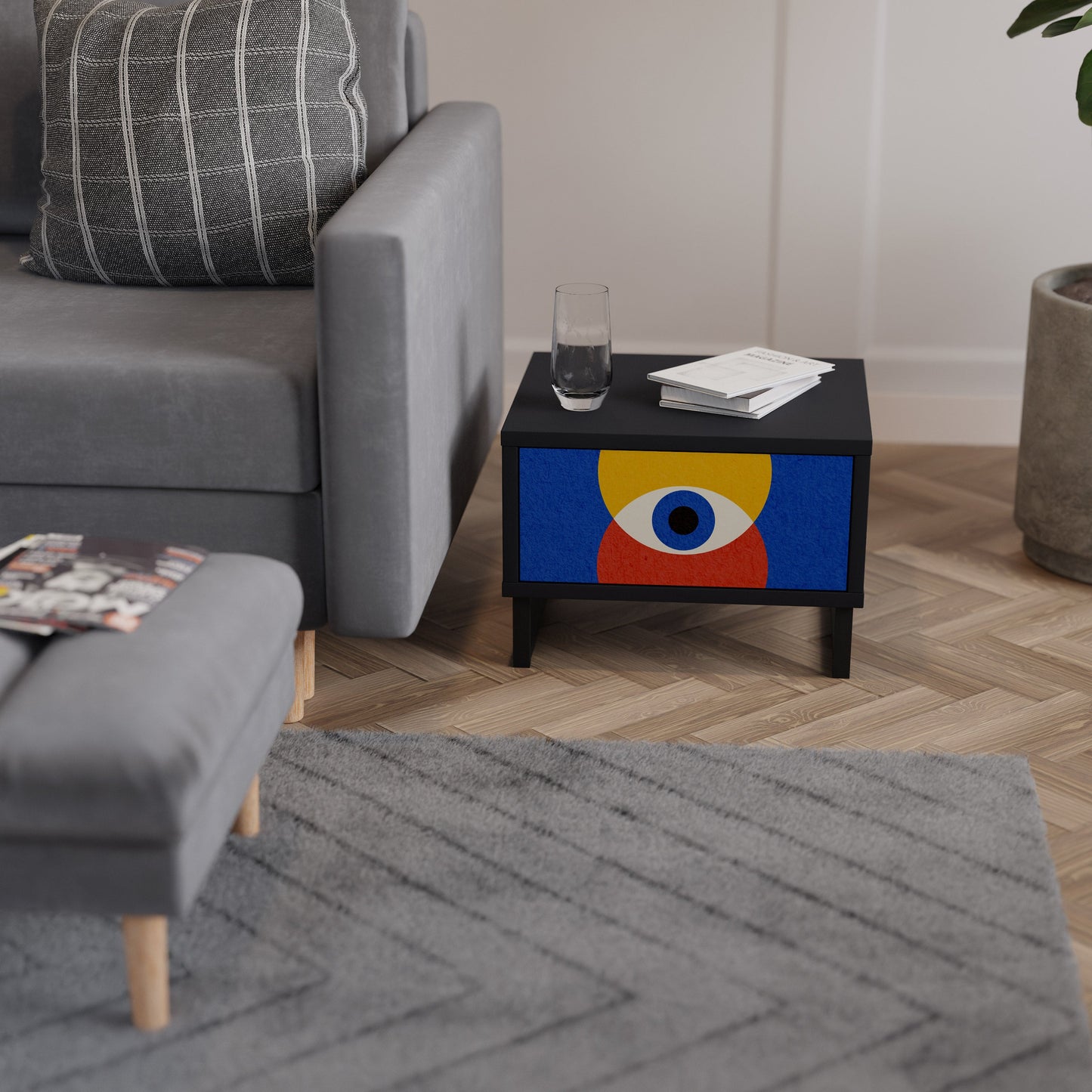 GEOMETRIC EYES Nightstand in Black Finish