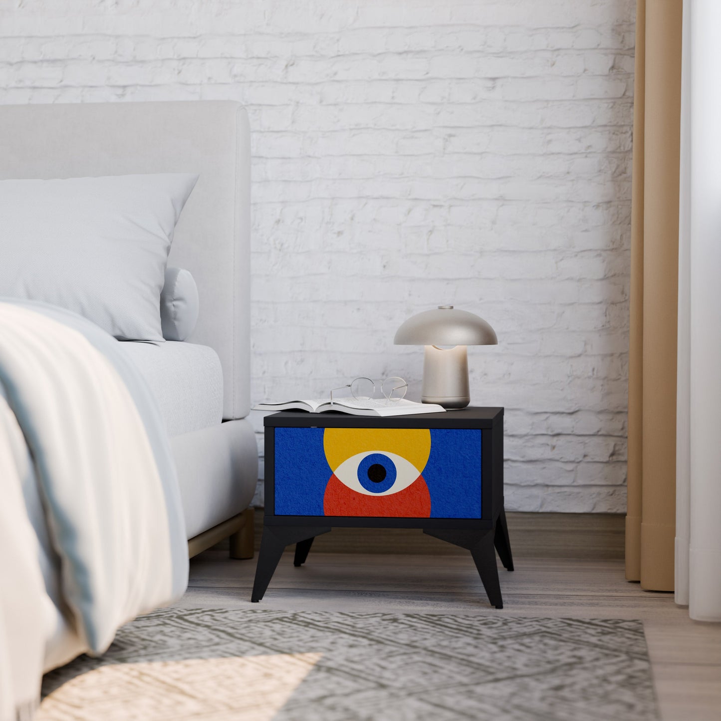 GEOMETRIC EYES Nightstand in Black Finish