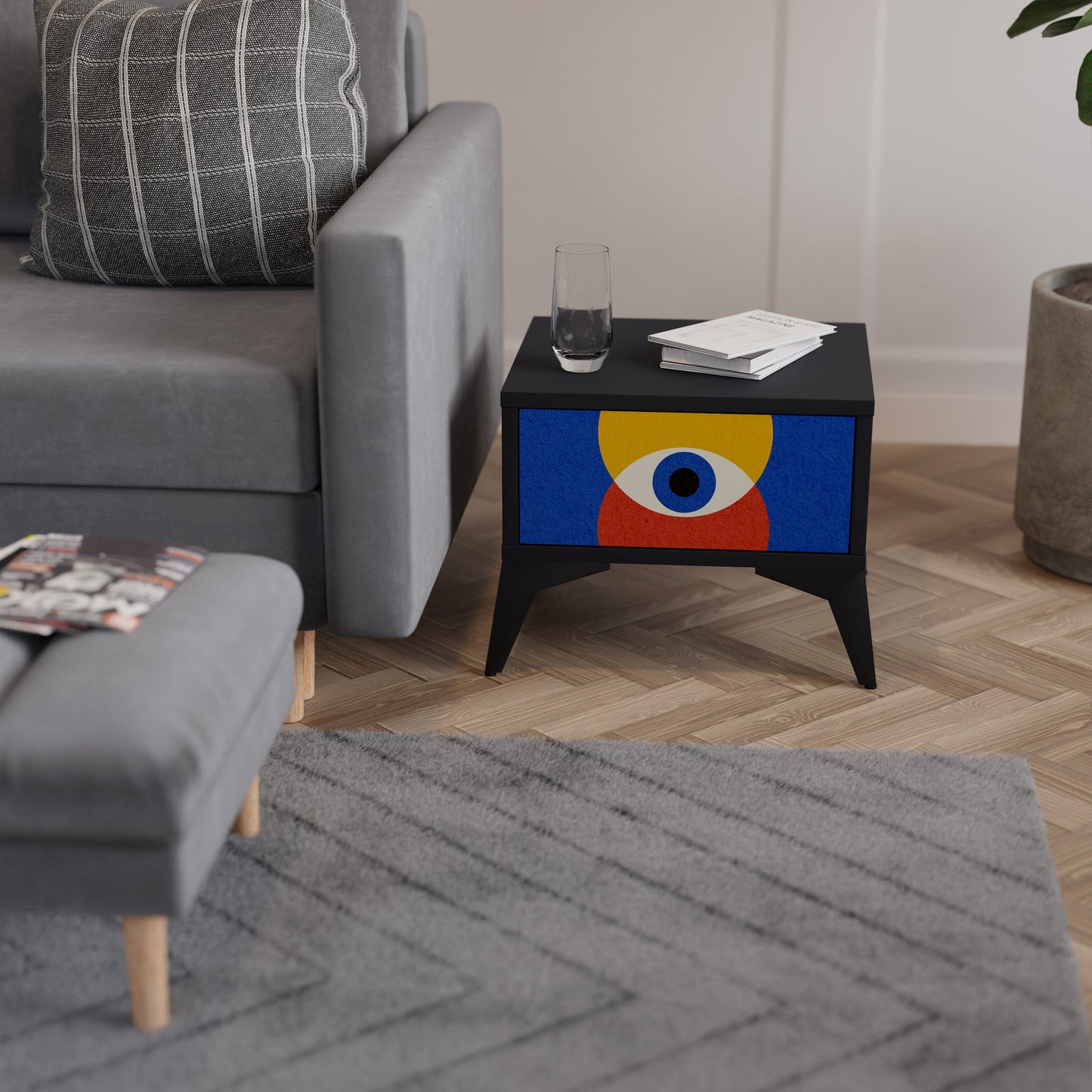 GEOMETRIC EYES Nightstand in Black Finish