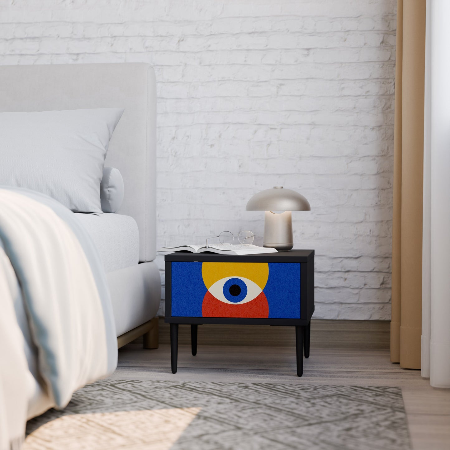 GEOMETRIC EYES Nightstand in Black Finish