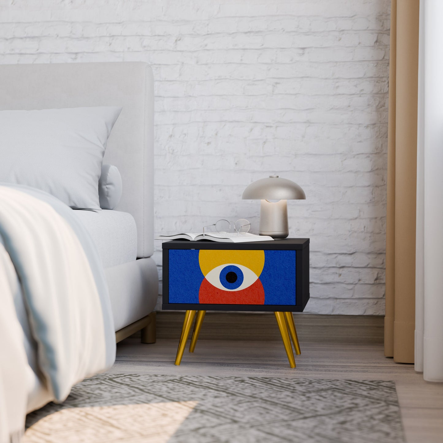 GEOMETRIC EYES Nightstand in Black Finish