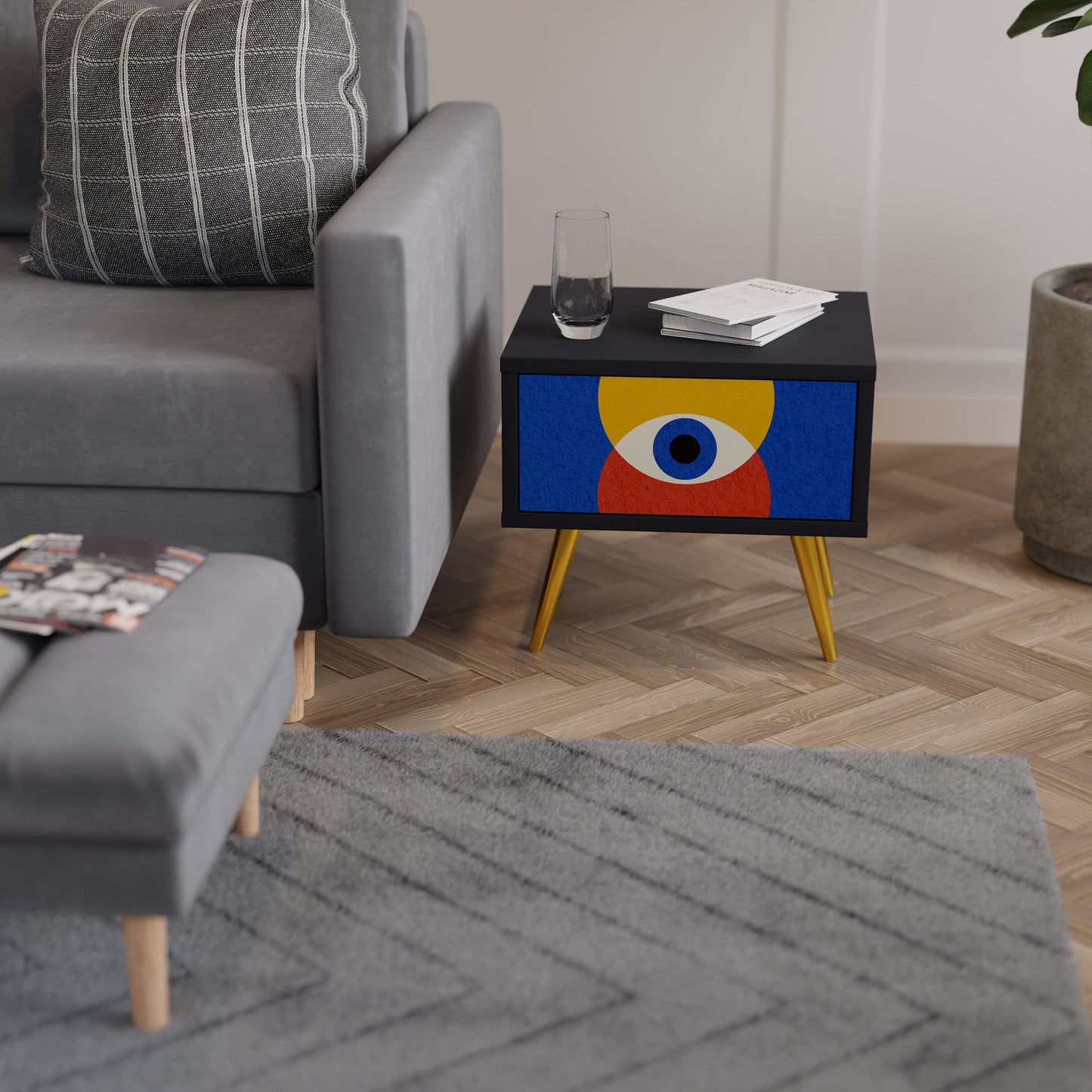GEOMETRIC EYES Nightstand in Black Finish
