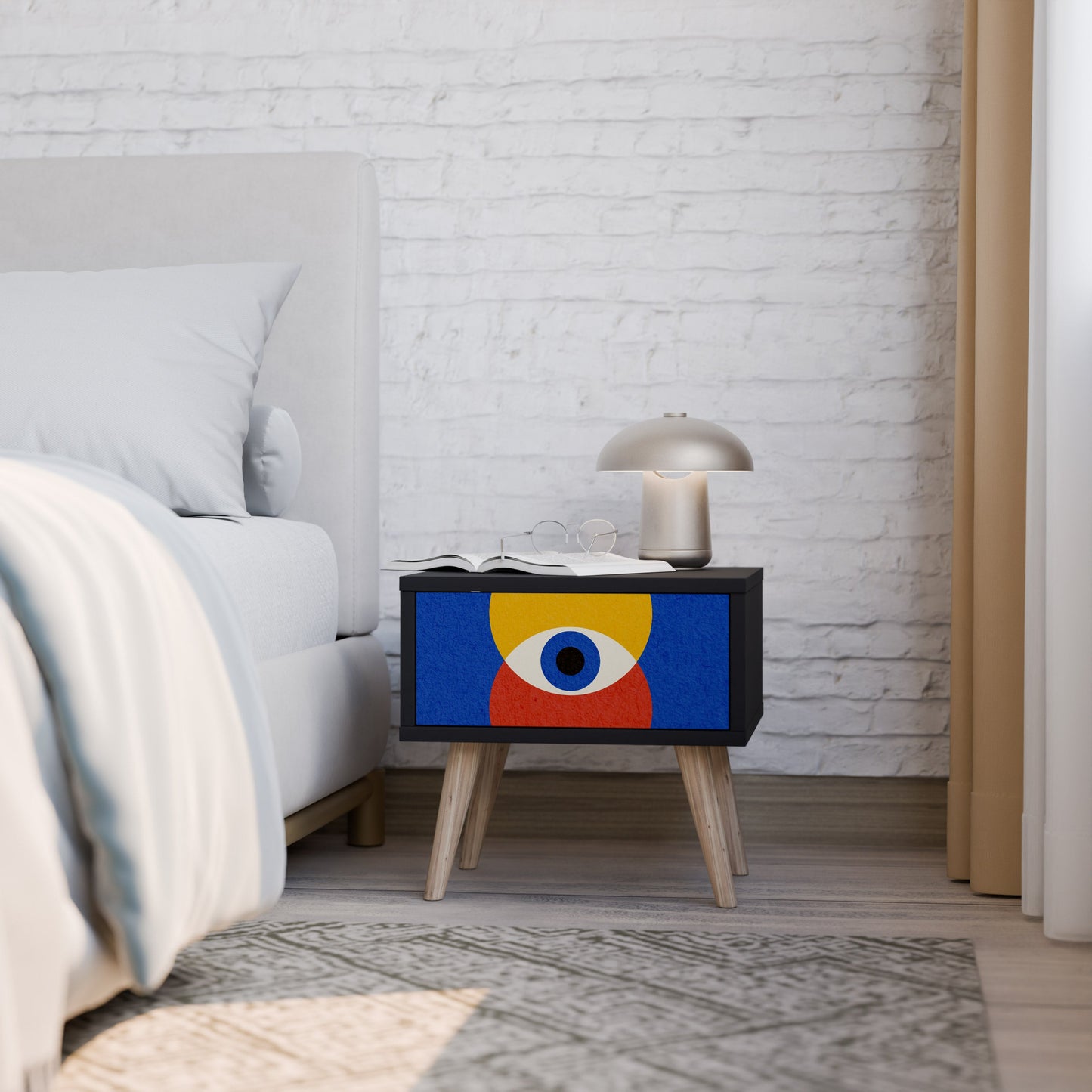 GEOMETRIC EYES Nightstand in Black Finish