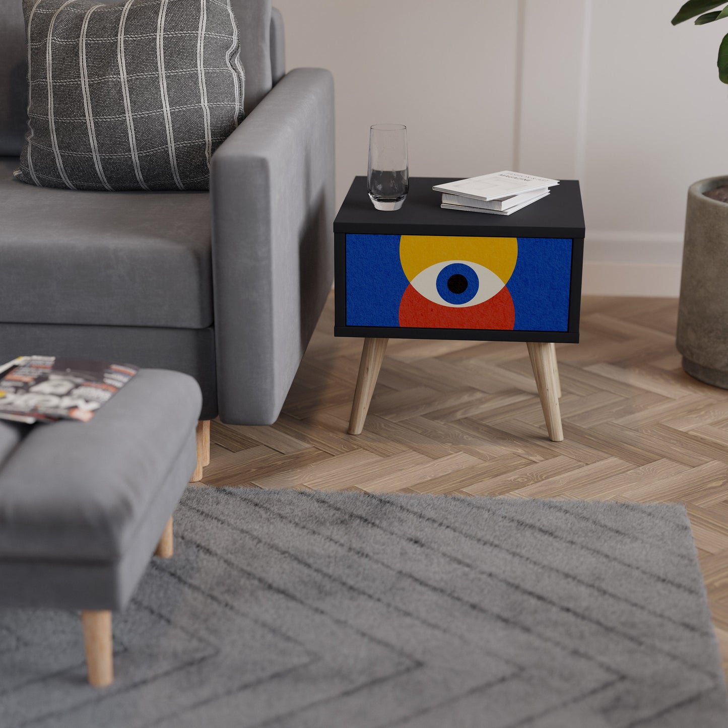 GEOMETRIC EYES Nightstand in Black Finish