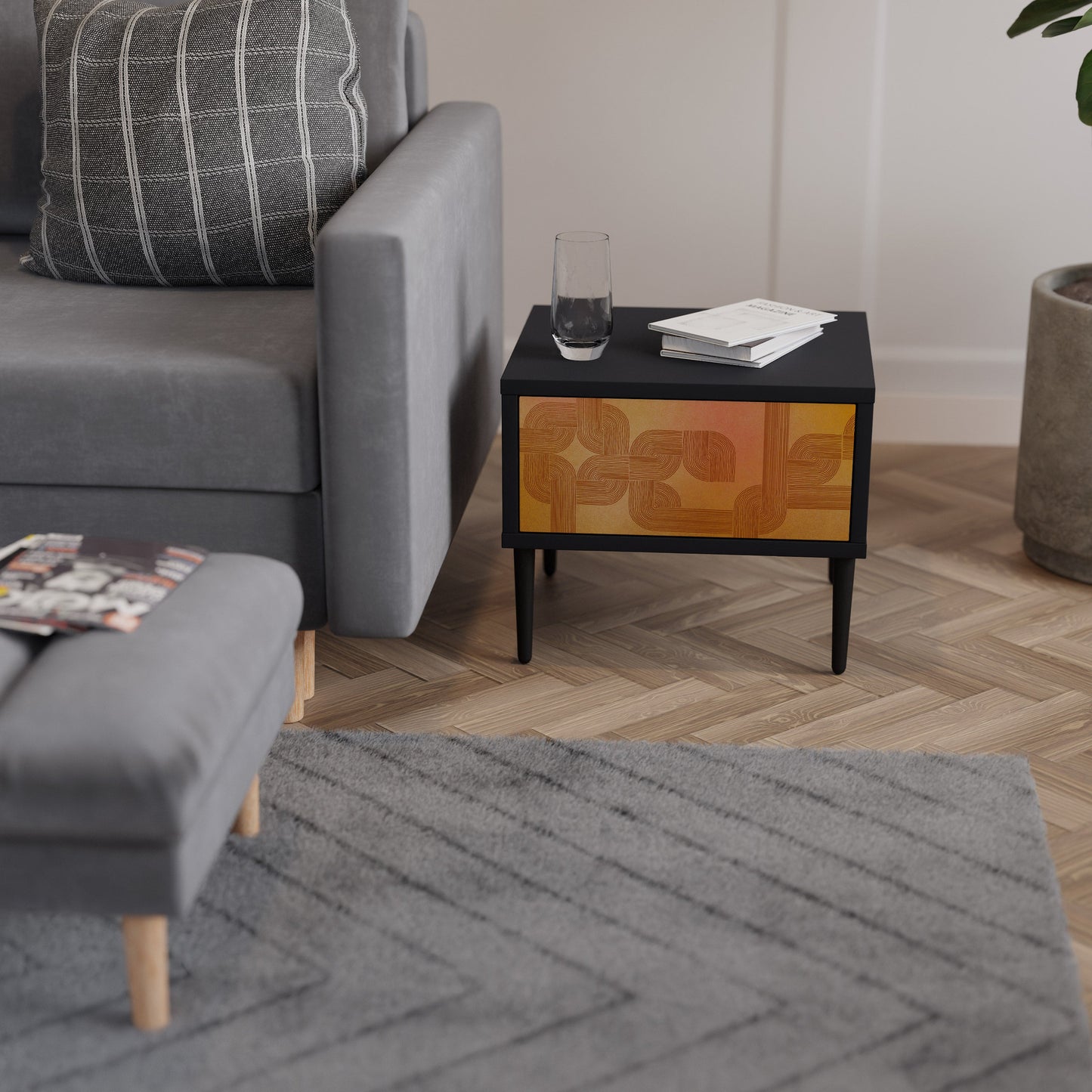 STRENGTHENING RELATION Nightstand in Black Finish