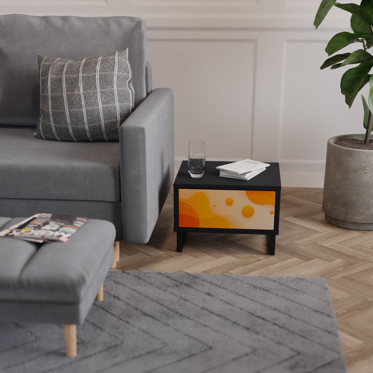 Comodino ORANGE ARRANGEMENT in finitura nera