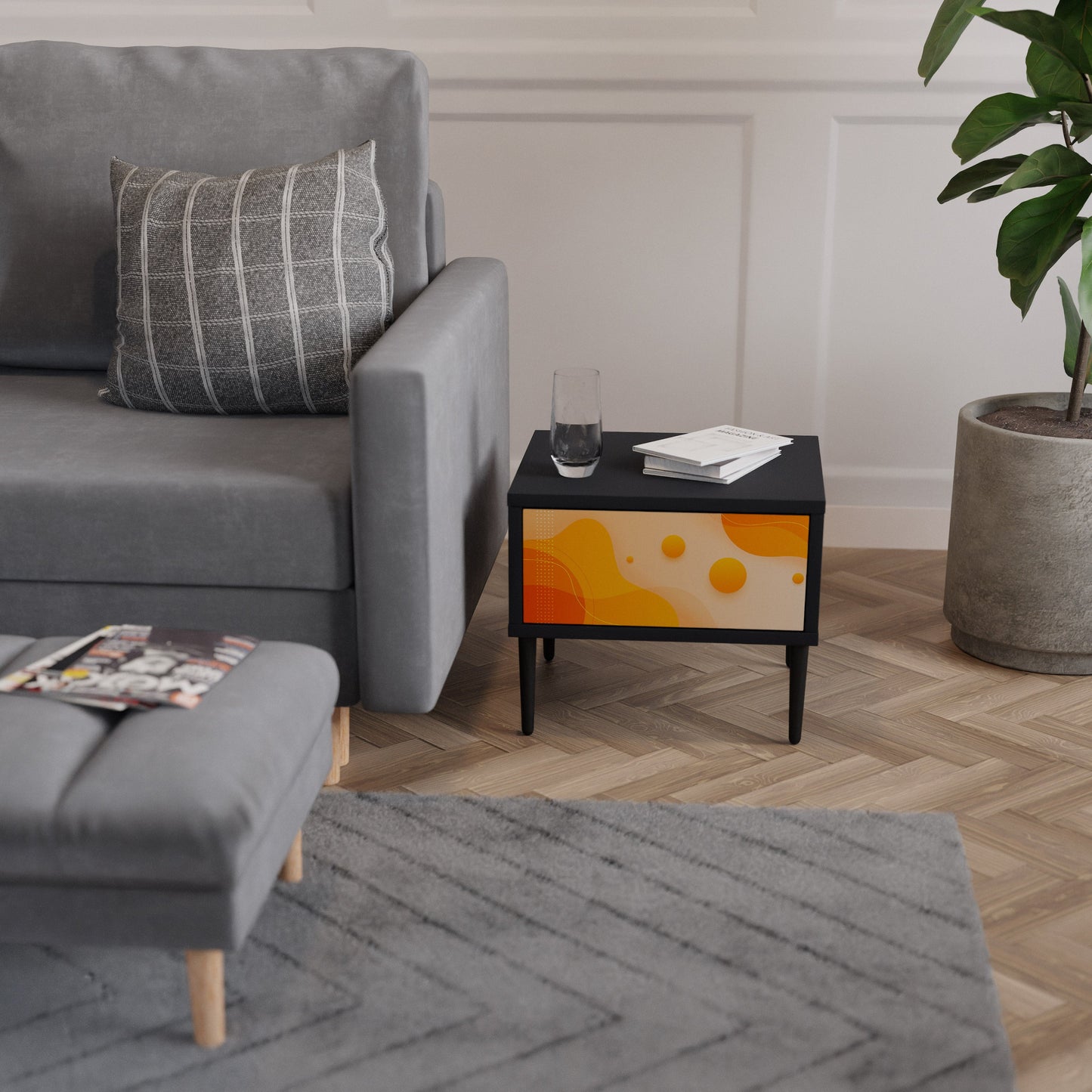 Comodino ORANGE ARRANGEMENT in finitura nera