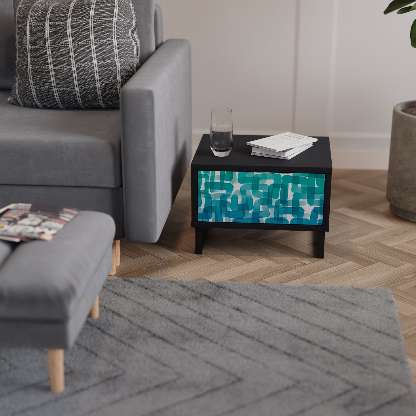 Comodino TURQUOISE RECTANGLES in finitura nera