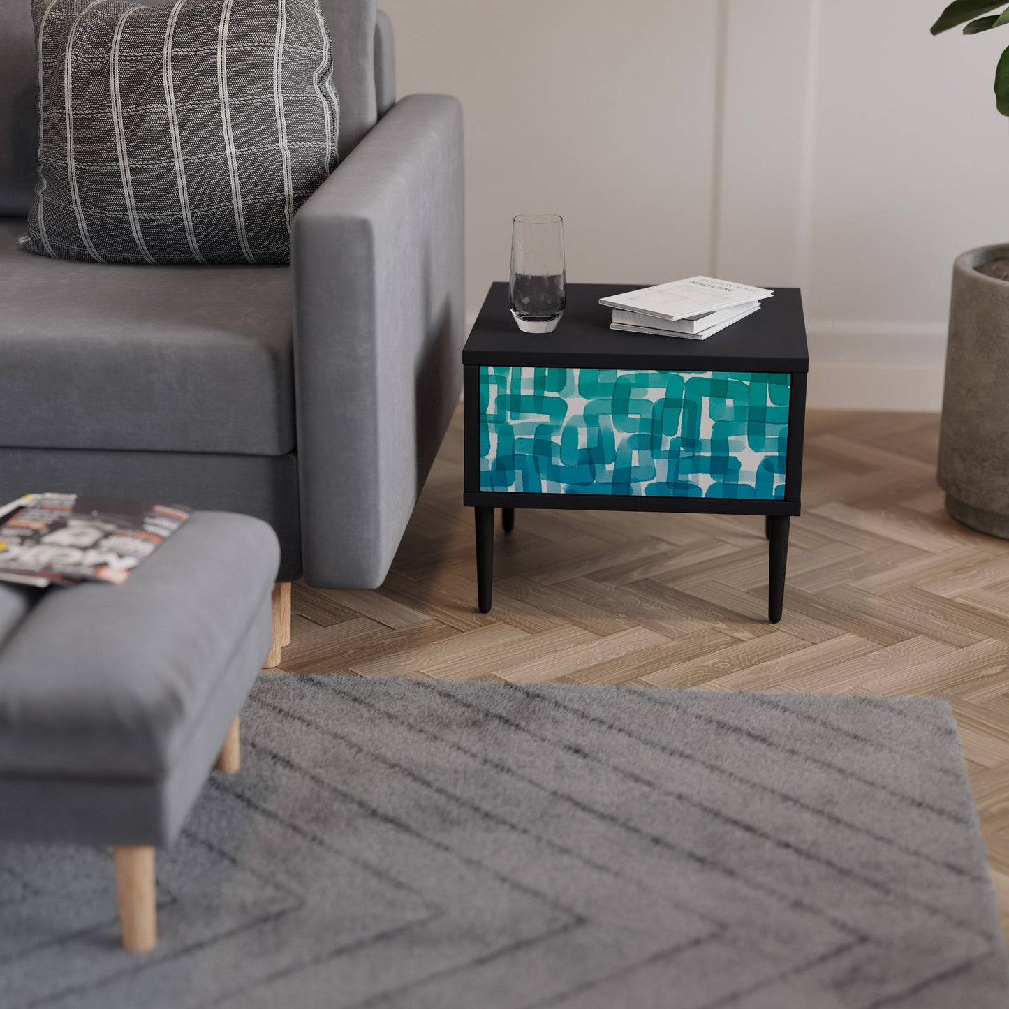 Comodino TURQUOISE RECTANGLES in finitura nera