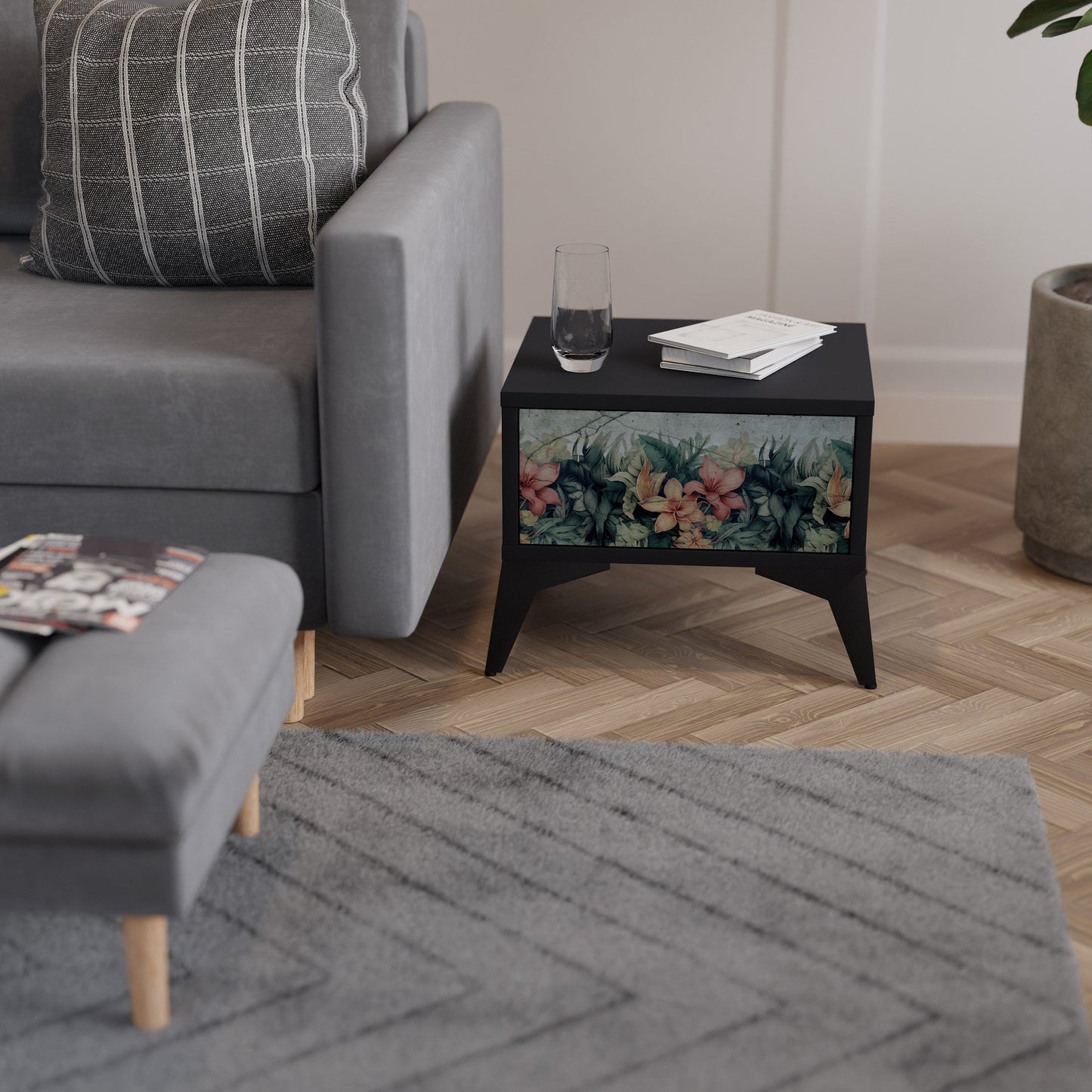 Comodino HEAVENLY BLOOM in finitura nera