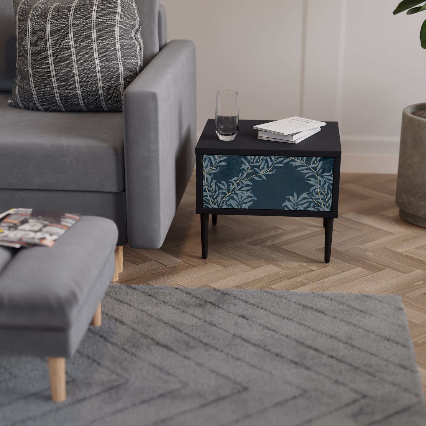 Comodino BLUE FOGLIE in finitura nera