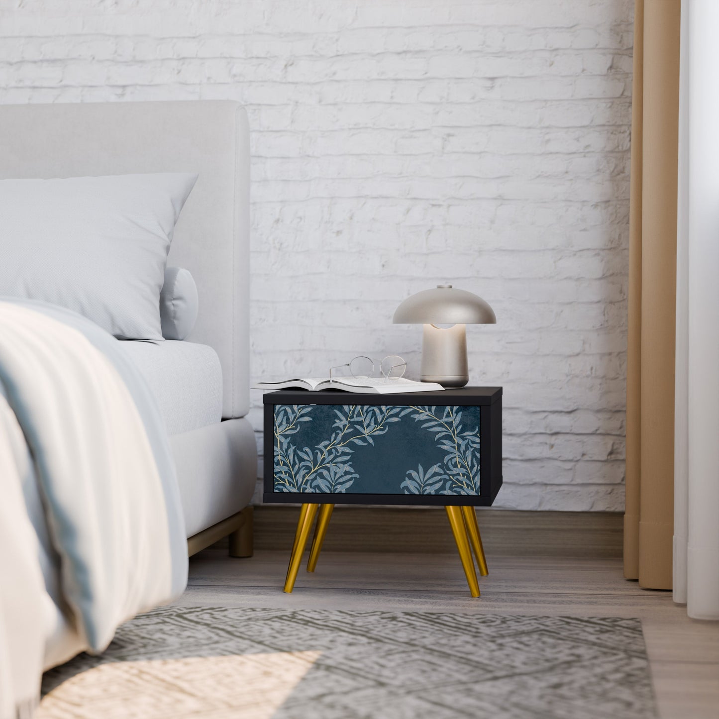 Comodino BLUE FOGLIE in finitura nera