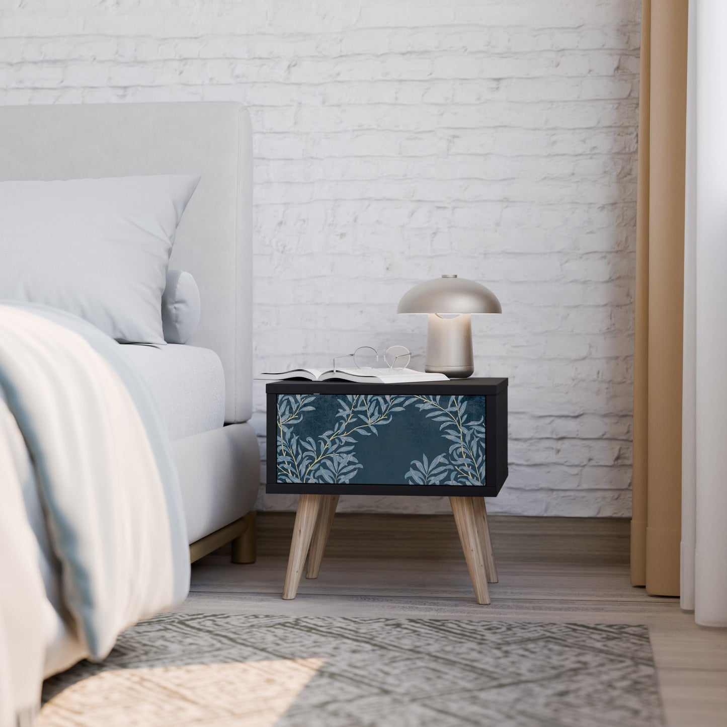 Comodino BLUE FOGLIE in finitura nera