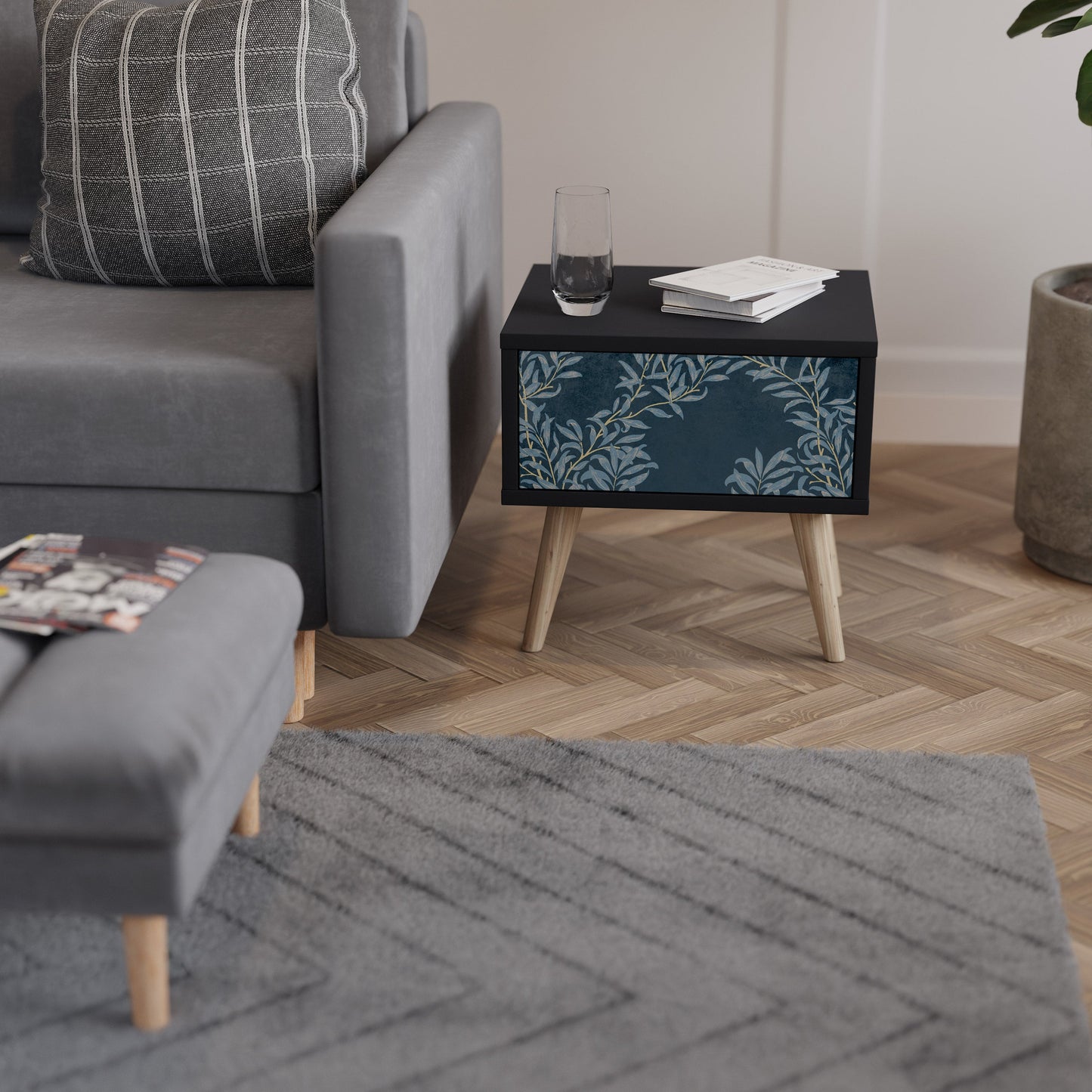 Comodino BLUE FOGLIE in finitura nera