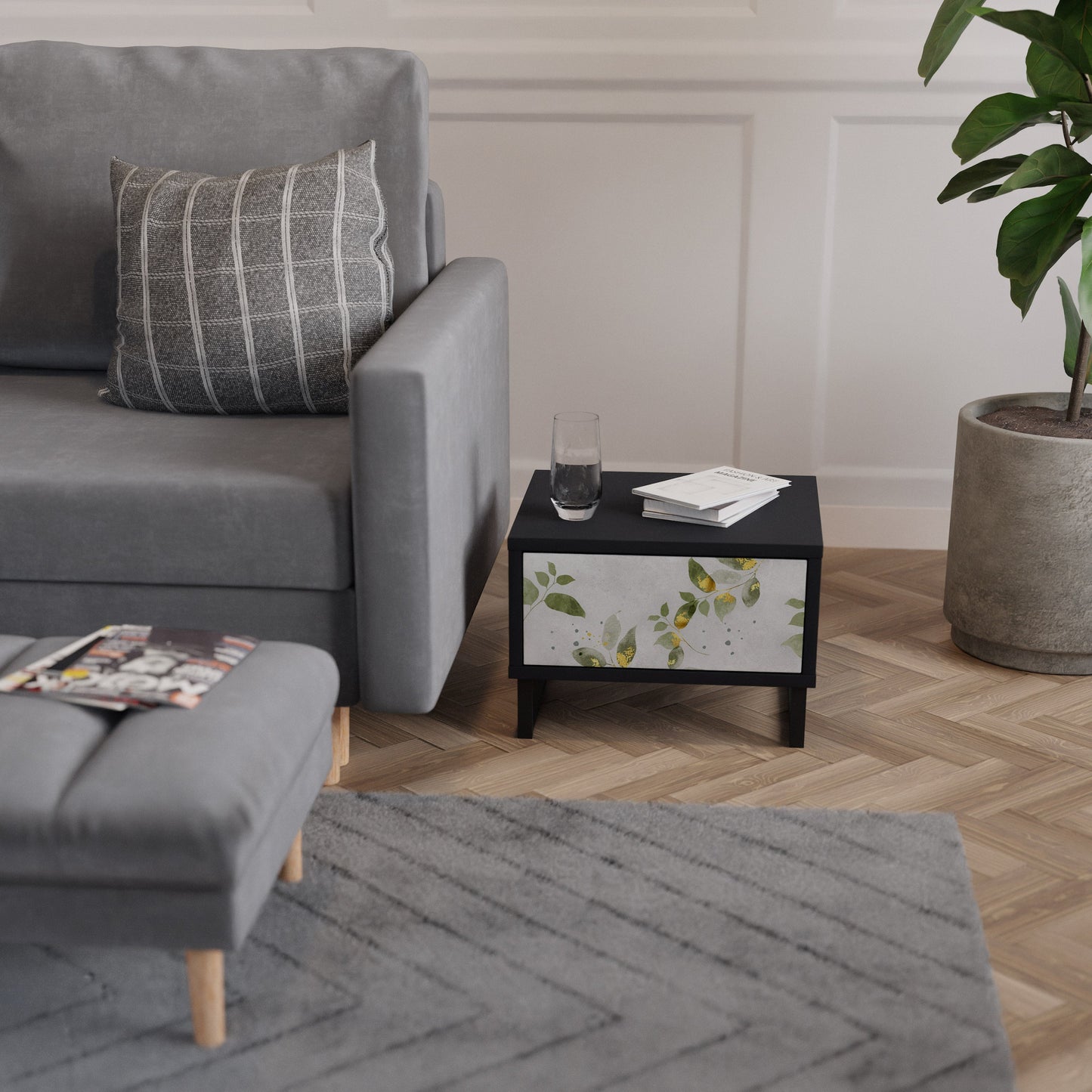Comodino ELEGANT BOTANICS in finitura nera