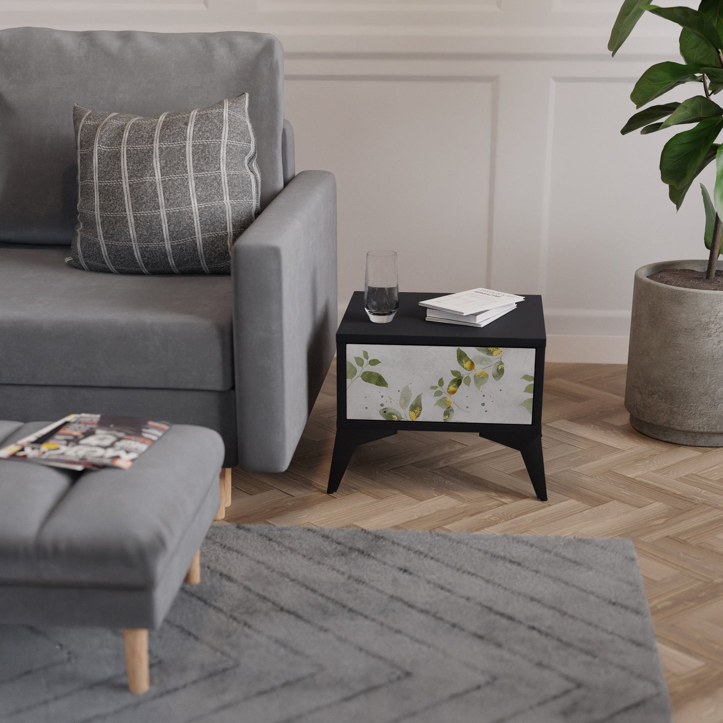 Comodino ELEGANT BOTANICS in finitura nera
