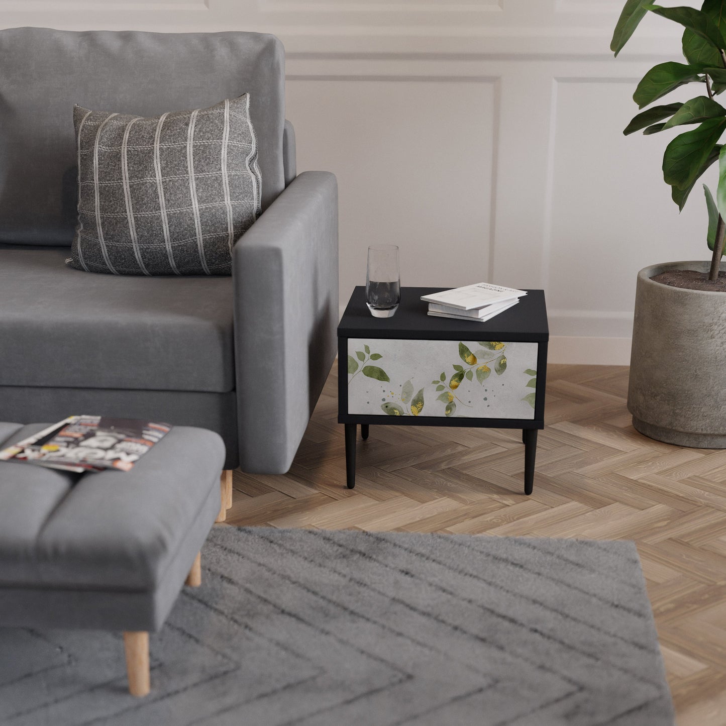 Comodino ELEGANT BOTANICS in finitura nera