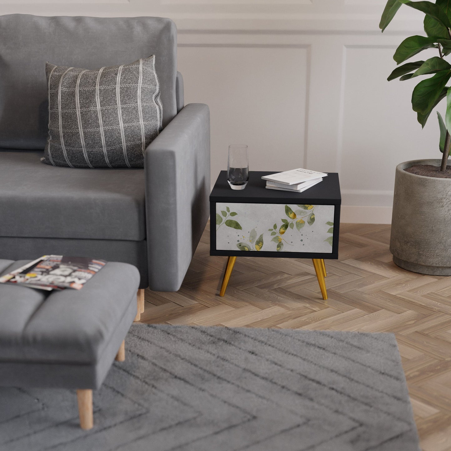 Comodino ELEGANT BOTANICS in finitura nera