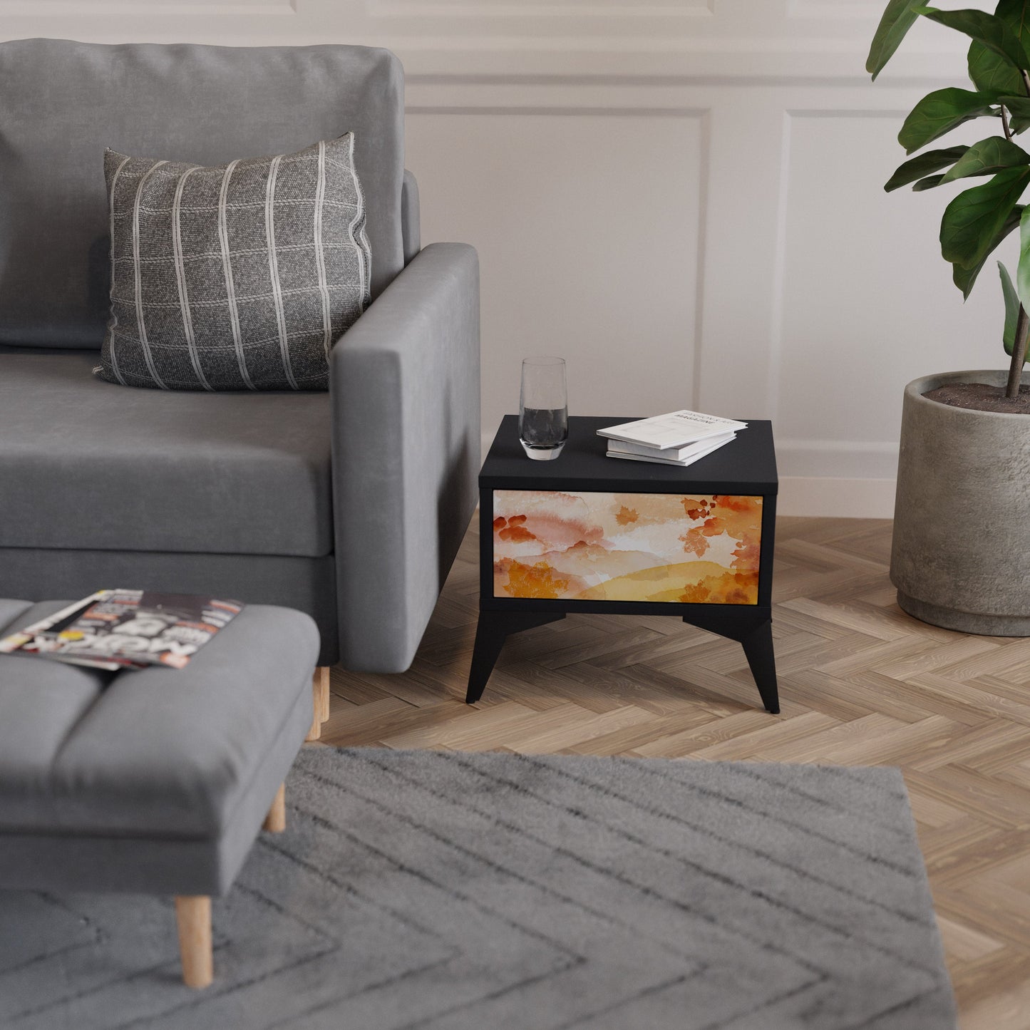 TRACES OF AUTUMN Nightstand in Black Finish