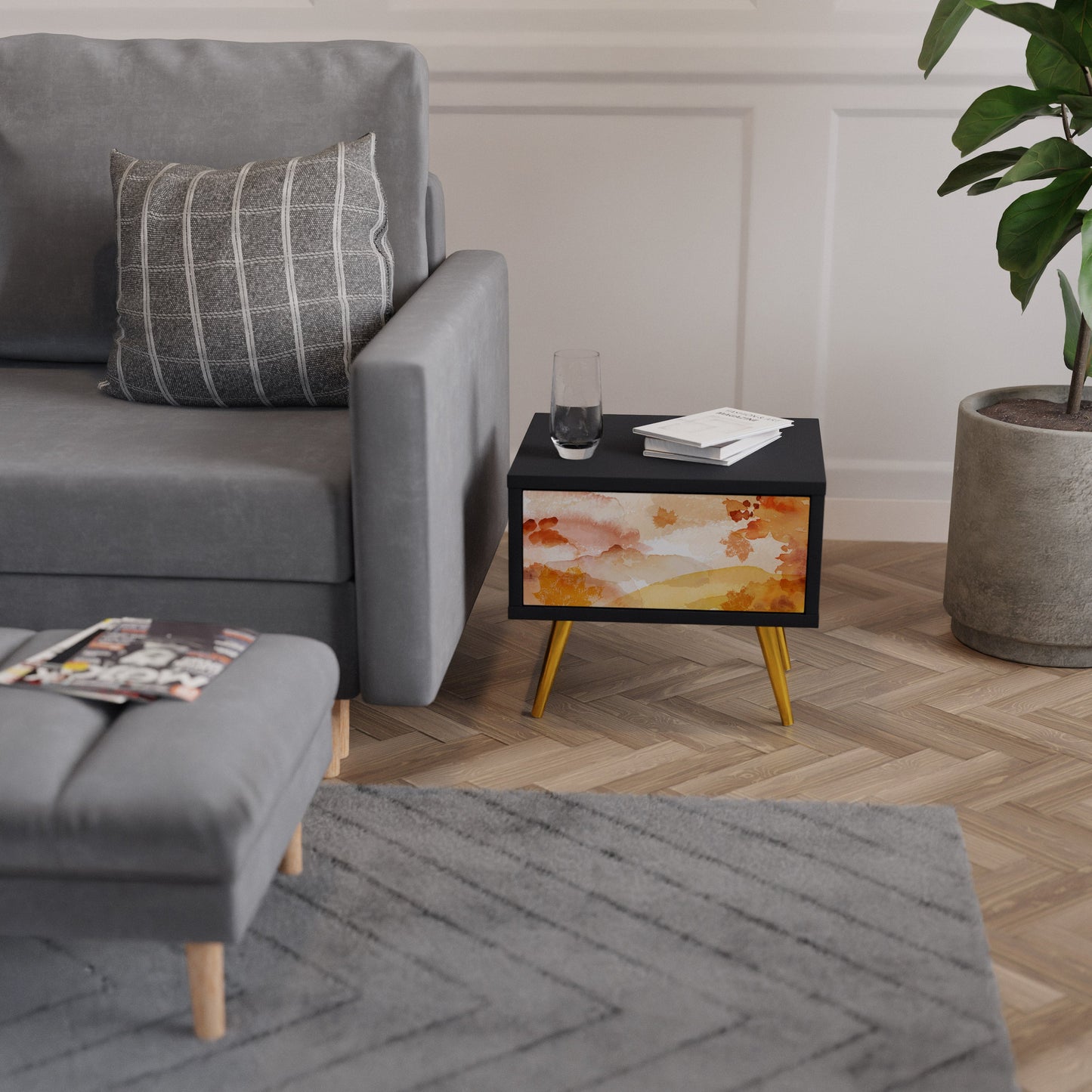 TRACES OF AUTUMN Nightstand in Black Finish